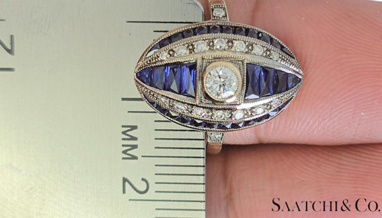 18K 750 White Gold - Natural VVS- VS Diamond and Sapphire; Top Quality Ring For Sale 4