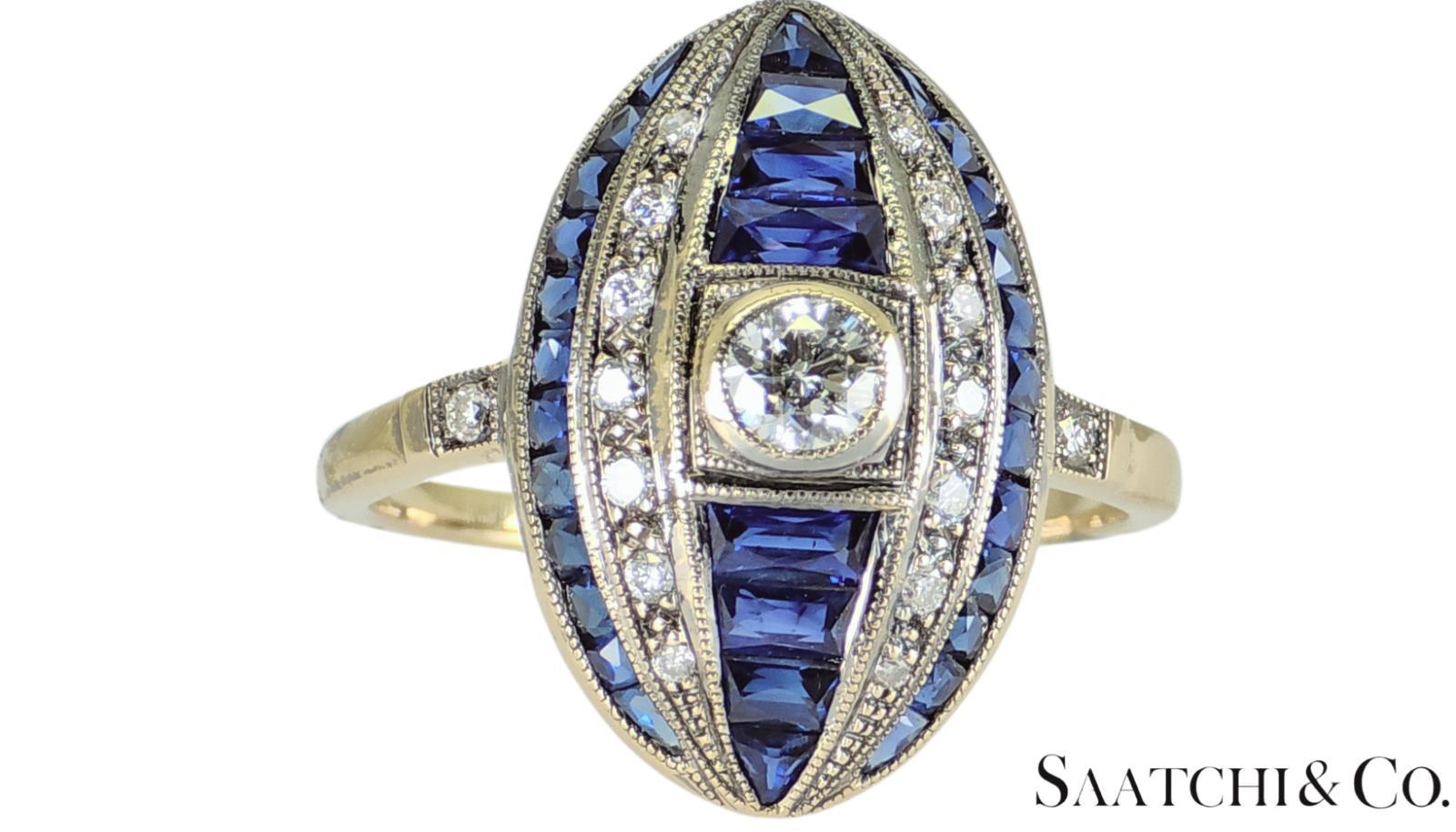 18K White Gold Natural Diamond & Sapphire Ring

Metal Type: 18K 750 White Gold
Total Item Weight: 3.5 Grams
Ring Size: 7 (Sizeable)

1:
Natural Diamond Weight: 0.8 Ct.
Diamond Clarity Grade: VSS-VS
Diamond Color Grade: F-G
Diamond Shape: Full Cut -