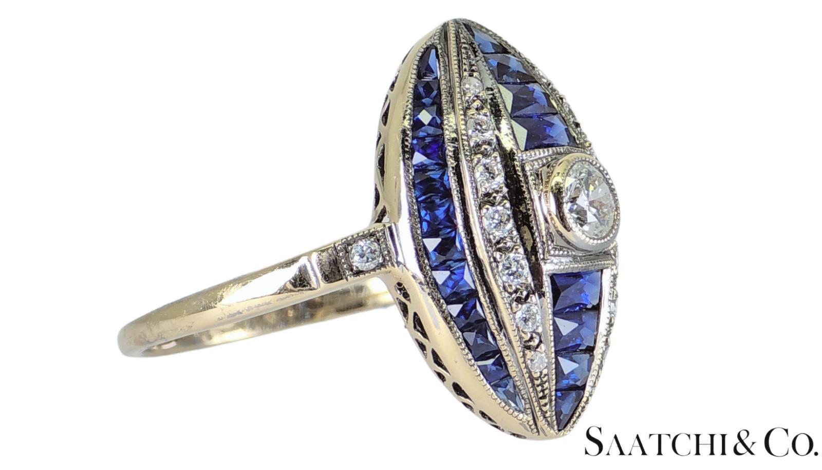 Contemporary 18K 750 White Gold - Natural VVS- VS Diamond and Sapphire; Top Quality Ring For Sale