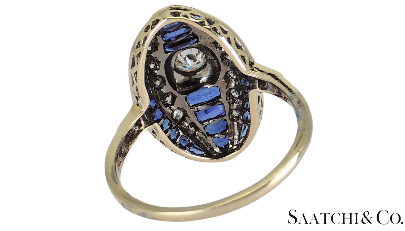 Women's or Men's 18K 750 White Gold - Natural VVS- VS Diamond and Sapphire; Top Quality Ring For Sale