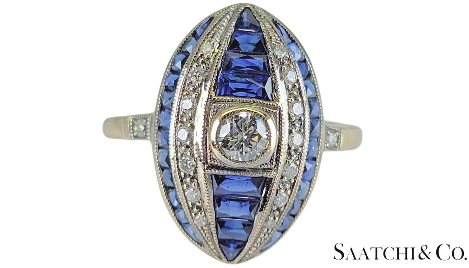18K 750 White Gold - Natural VVS- VS Diamond and Sapphire; Top Quality Ring For Sale 1