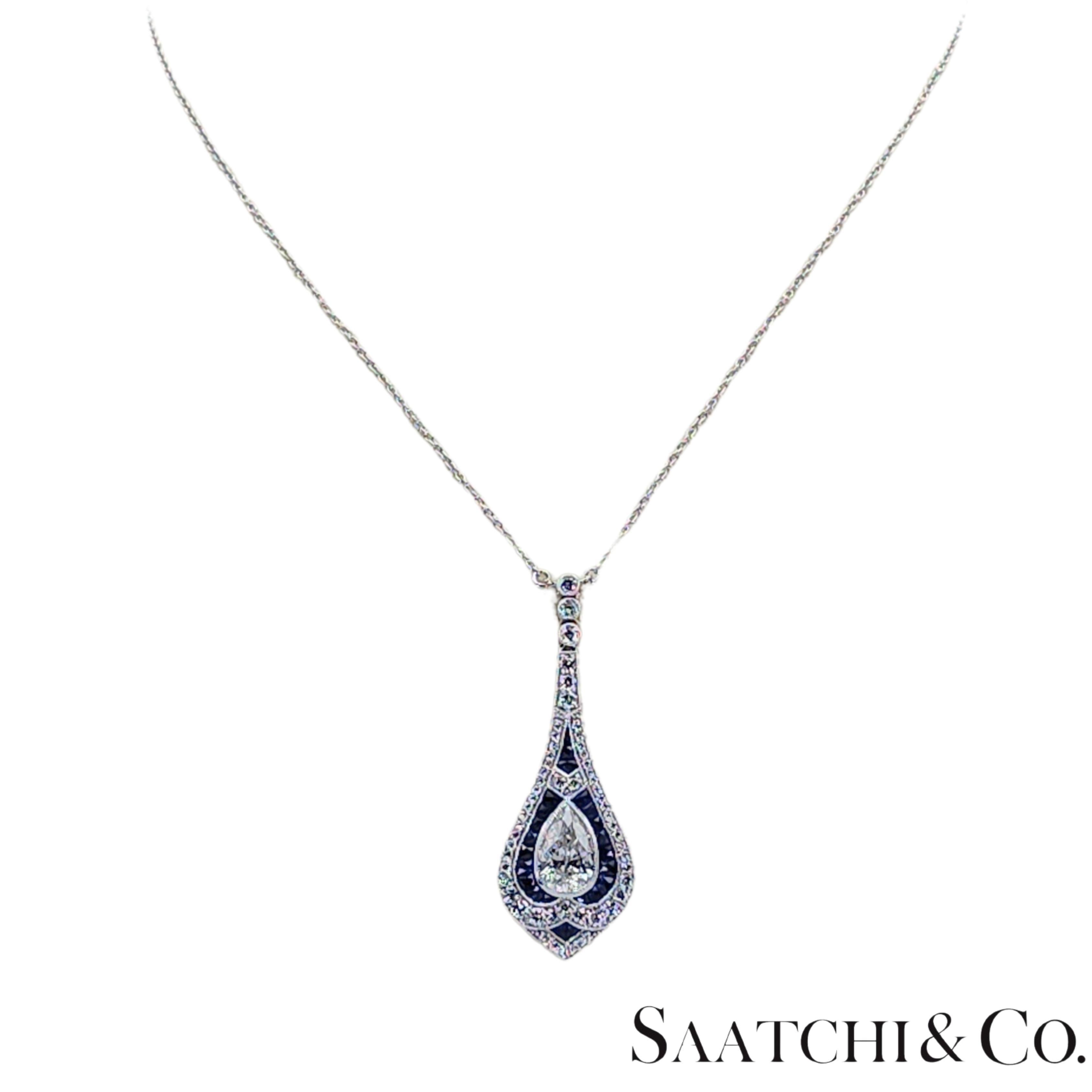 18k 750 Weißgold - Natürlicher VVS-VS Diamant & Saphir: Anhänger und Kette im Zustand „Hervorragend“ im Angebot in New York, NY