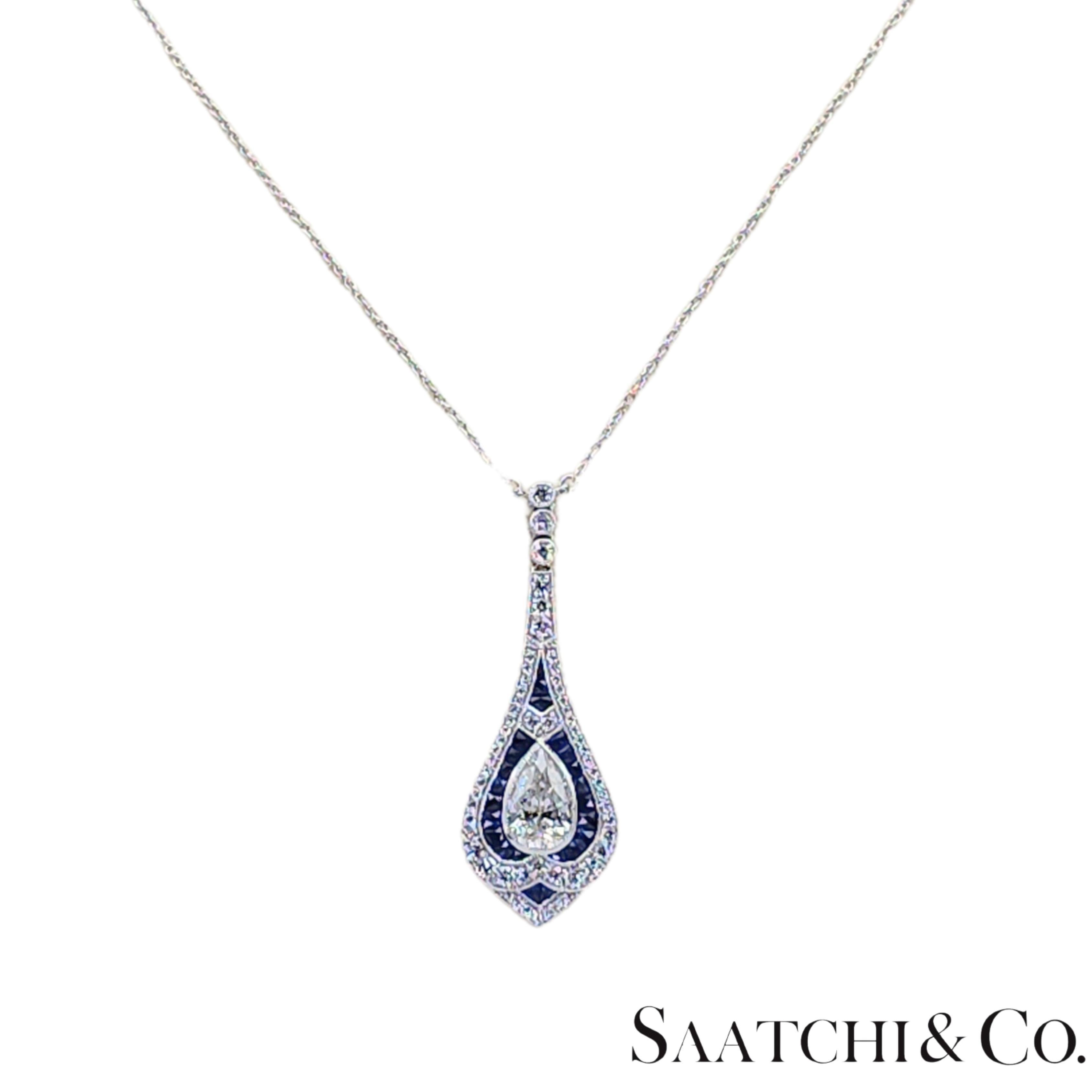 18k 750 Weißgold - Natürlicher VVS-VS Diamant & Saphir: Anhänger und Kette Damen im Angebot