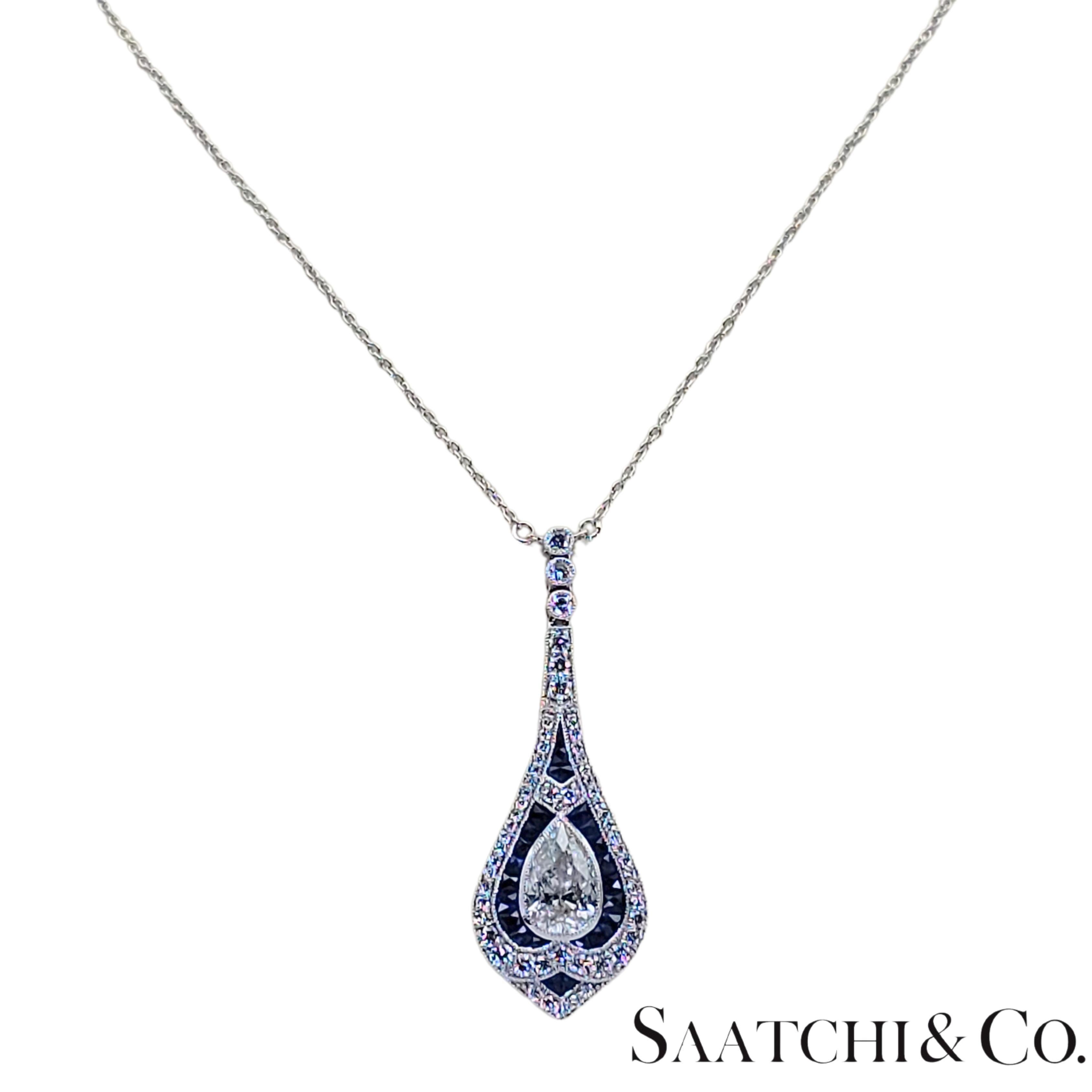 18k 750 Weißgold - Natürlicher VVS-VS Diamant & Saphir: Anhänger und Kette im Angebot 1