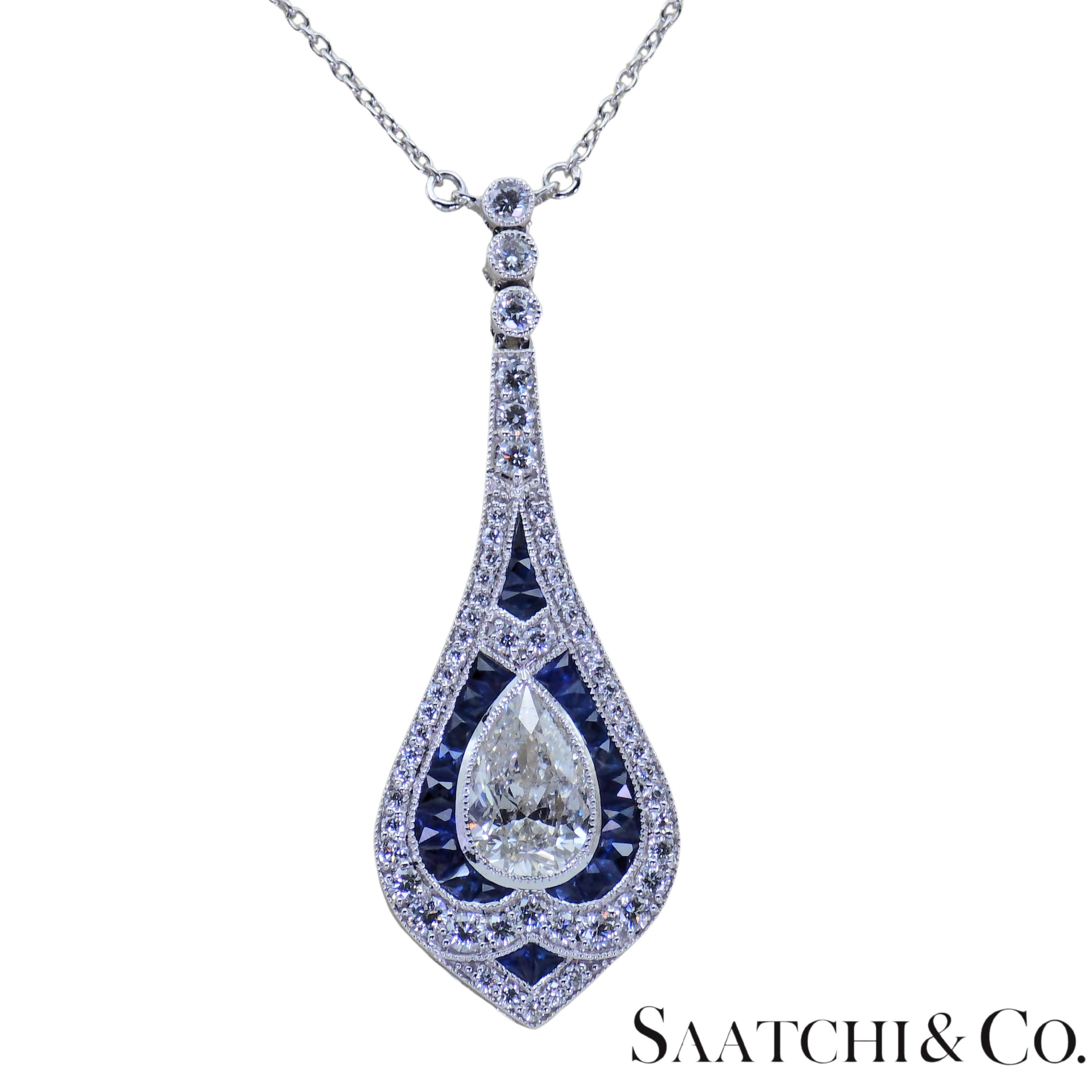 18k 750 Weißgold - Natürlicher VVS-VS Diamant & Saphir: Anhänger und Kette im Angebot 2