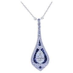 18k 750 White Gold - Natural VVS-VS Diamond & Sapphire: Pendant and Chain