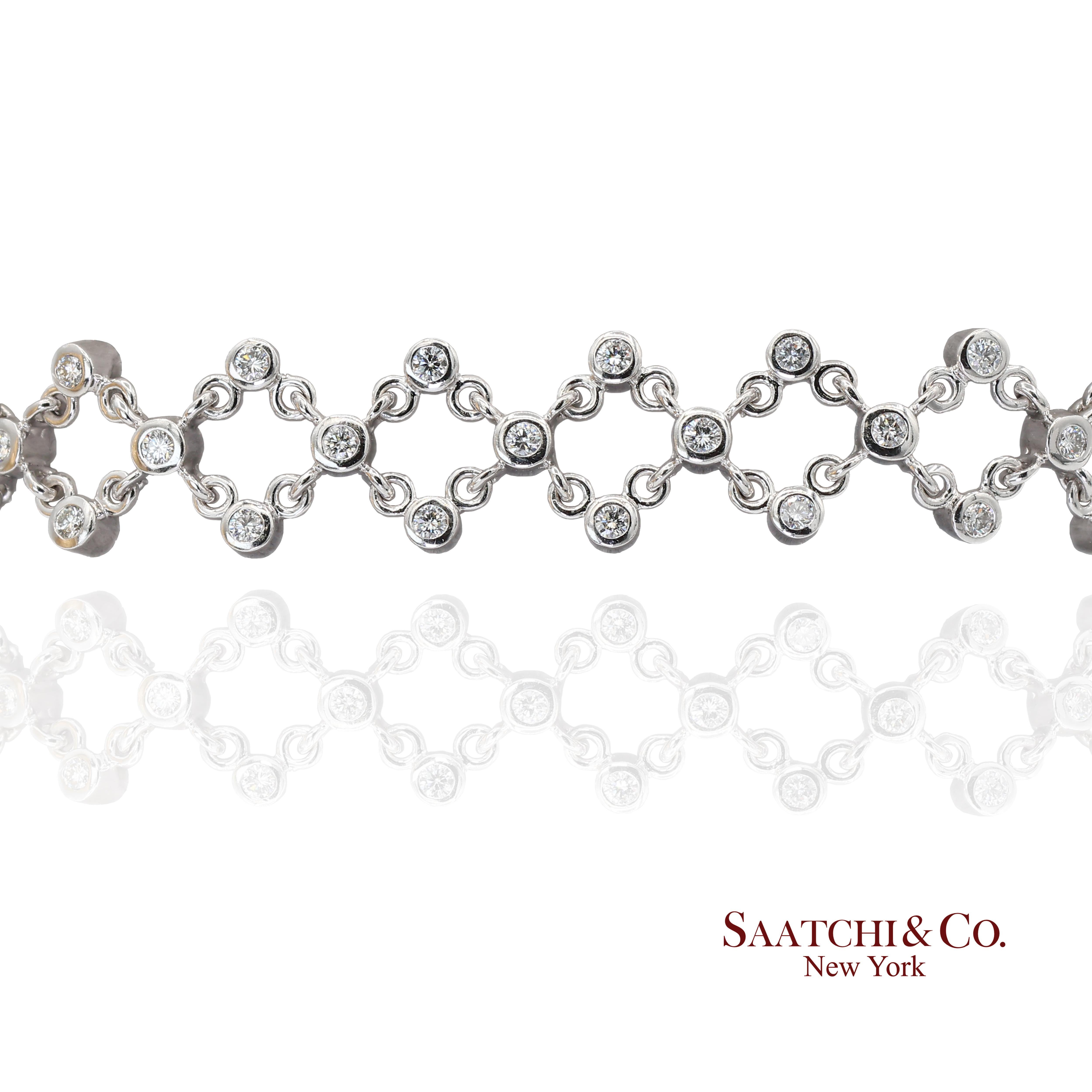 Taille ronde Bracelet en or blanc 18k 750 diamants naturels blancs en vente