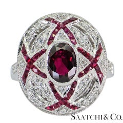 18K 750 White Gold Natural White VVS Diamond & Ruby Ring Size 7
