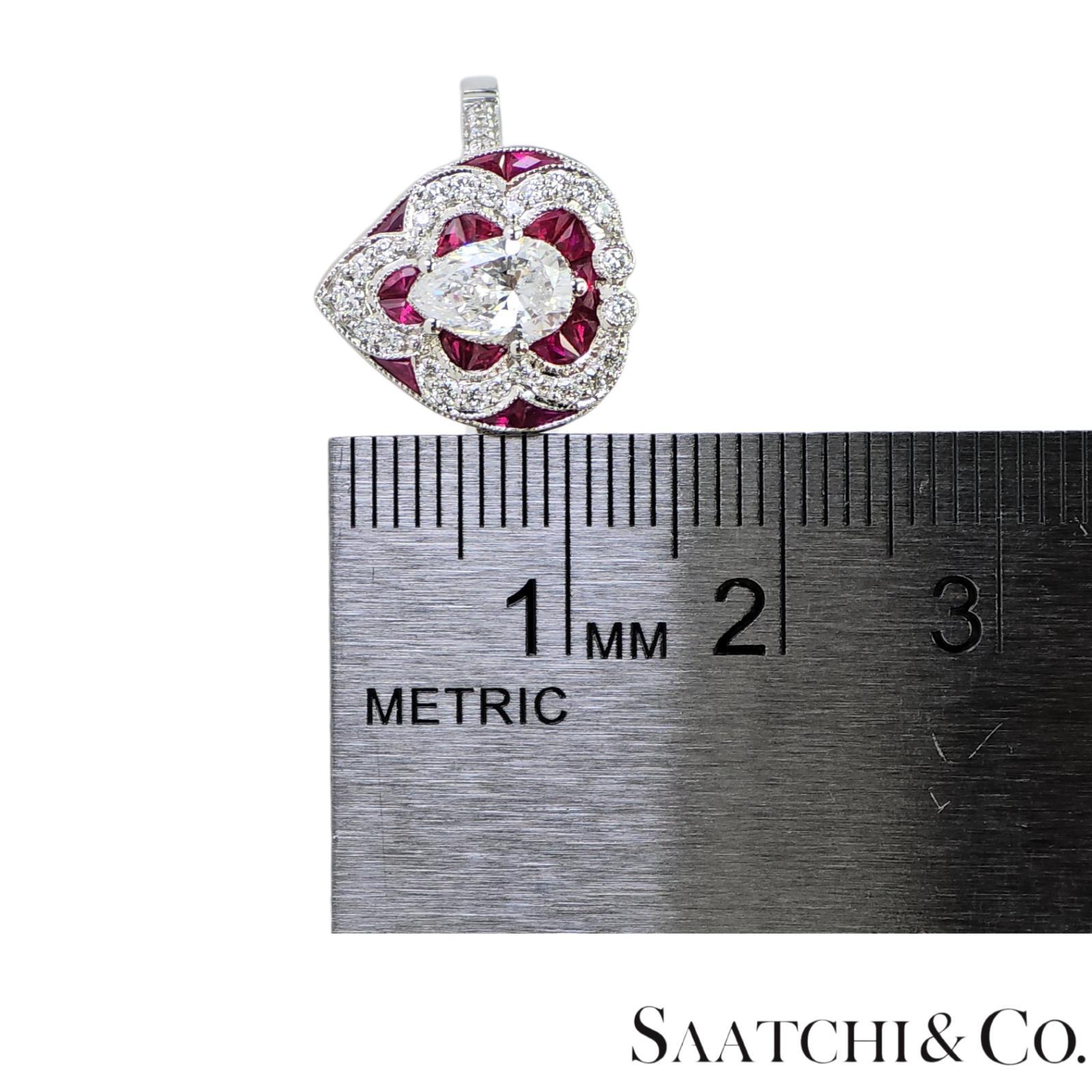 Or blanc 750 millièmes (18k) - Bague en forme de poire : diamant naturel et rubis en vente 6