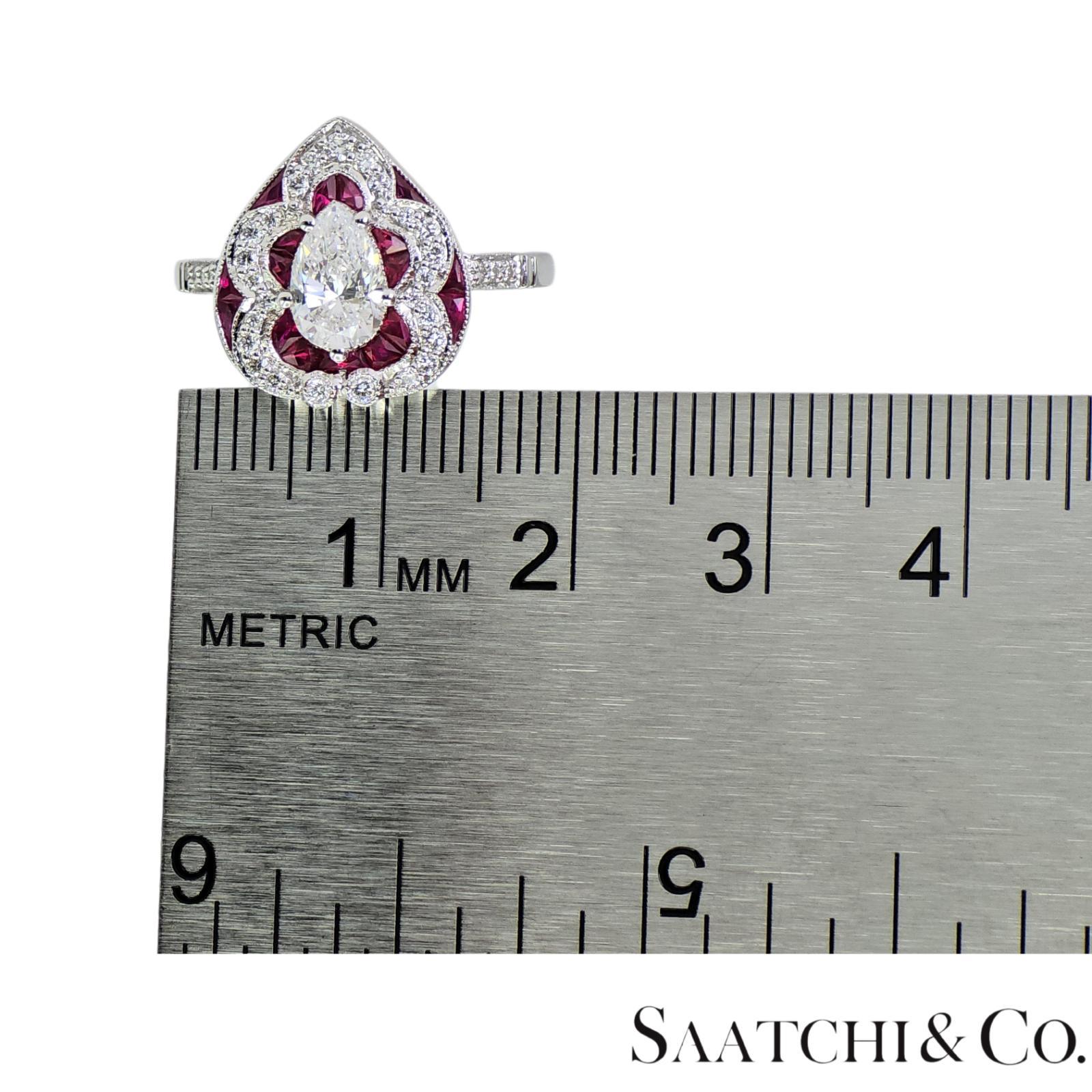 Or blanc 750 millièmes (18k) - Bague en forme de poire : diamant naturel et rubis en vente 7