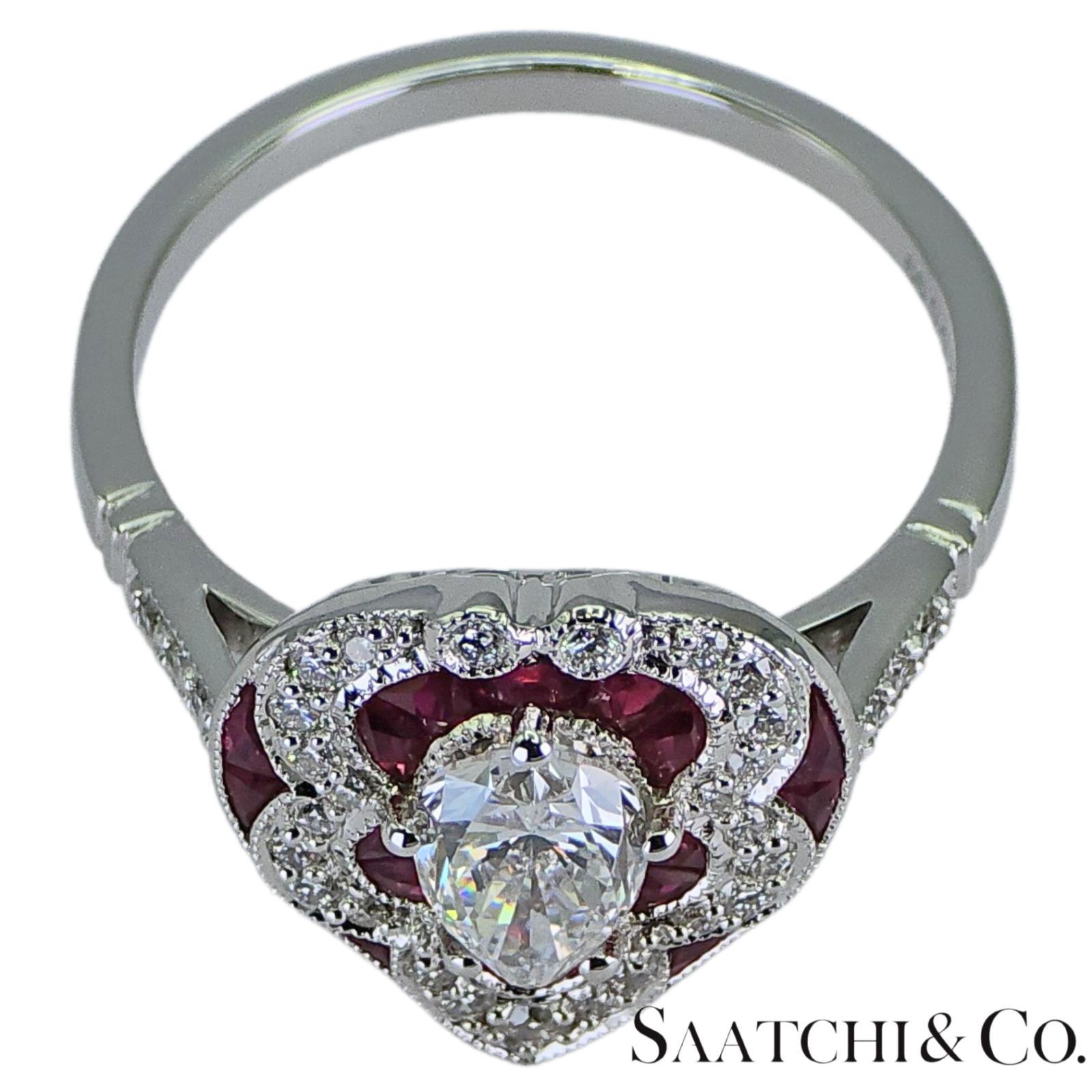 Or blanc 750 millièmes (18k) - Bague en forme de poire : diamant naturel et rubis Pour femmes en vente