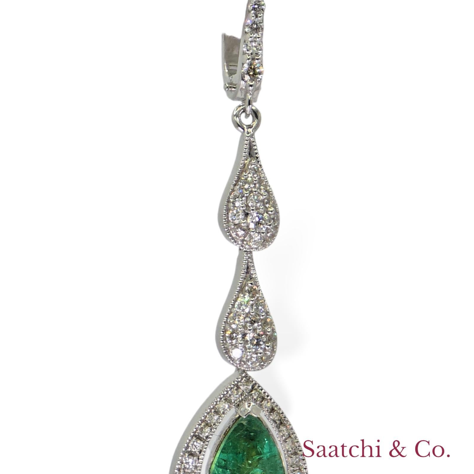 18k 750 White Gold Zambian Emerald and Natural Diamond Earrings For Sale 4