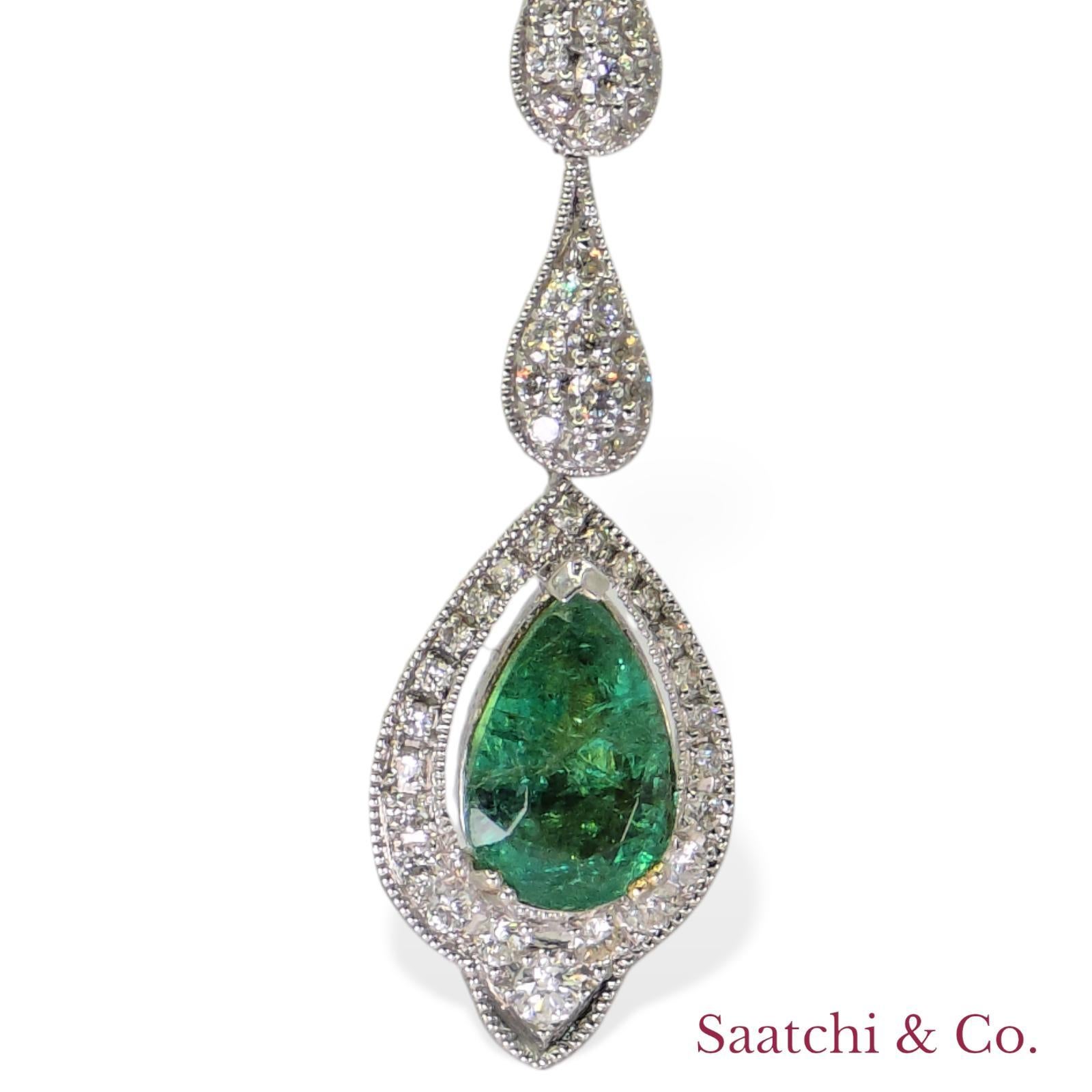 18k 750 White Gold Zambian Emerald and Natural Diamond Earrings For Sale 5
