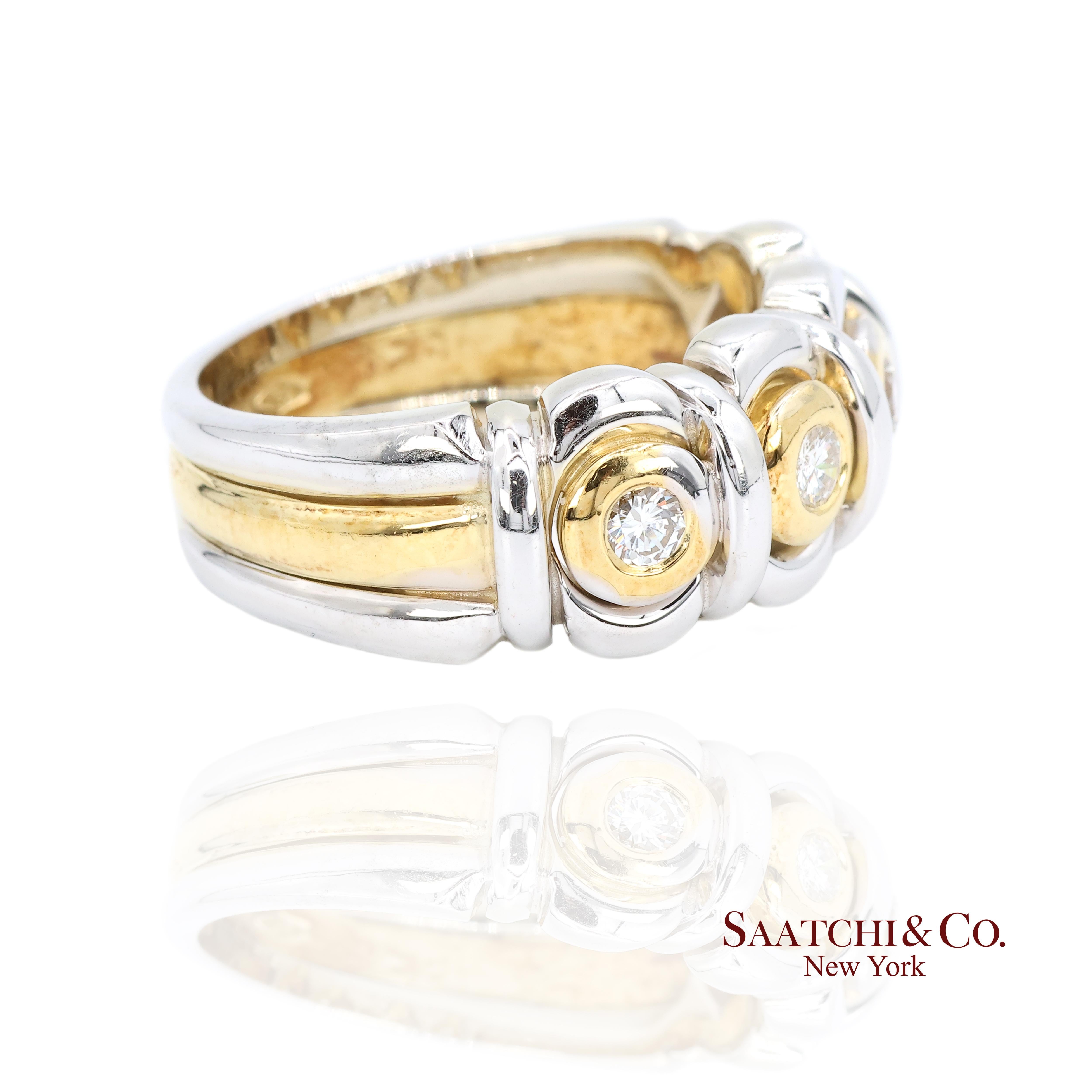 Anillo de Diamantes Naturales en Oro Amarillo Blanco de 18k 750 en Dos Tonos Talla 7.5 Contemporáneo en venta