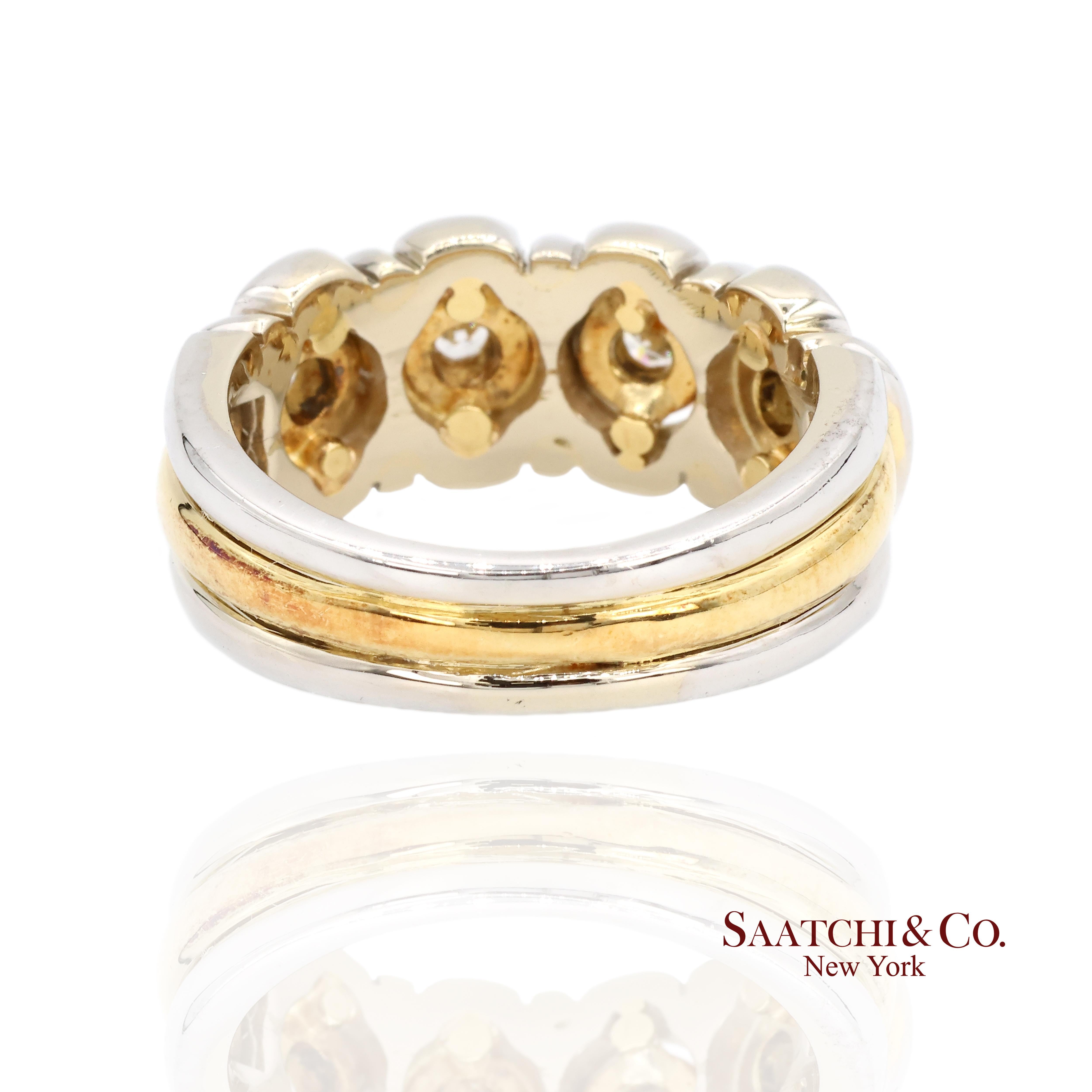 Anillo de Diamantes Naturales en Oro Amarillo Blanco de 18k 750 en Dos Tonos Talla 7.5 en Excelente estado para la venta en New York, NY