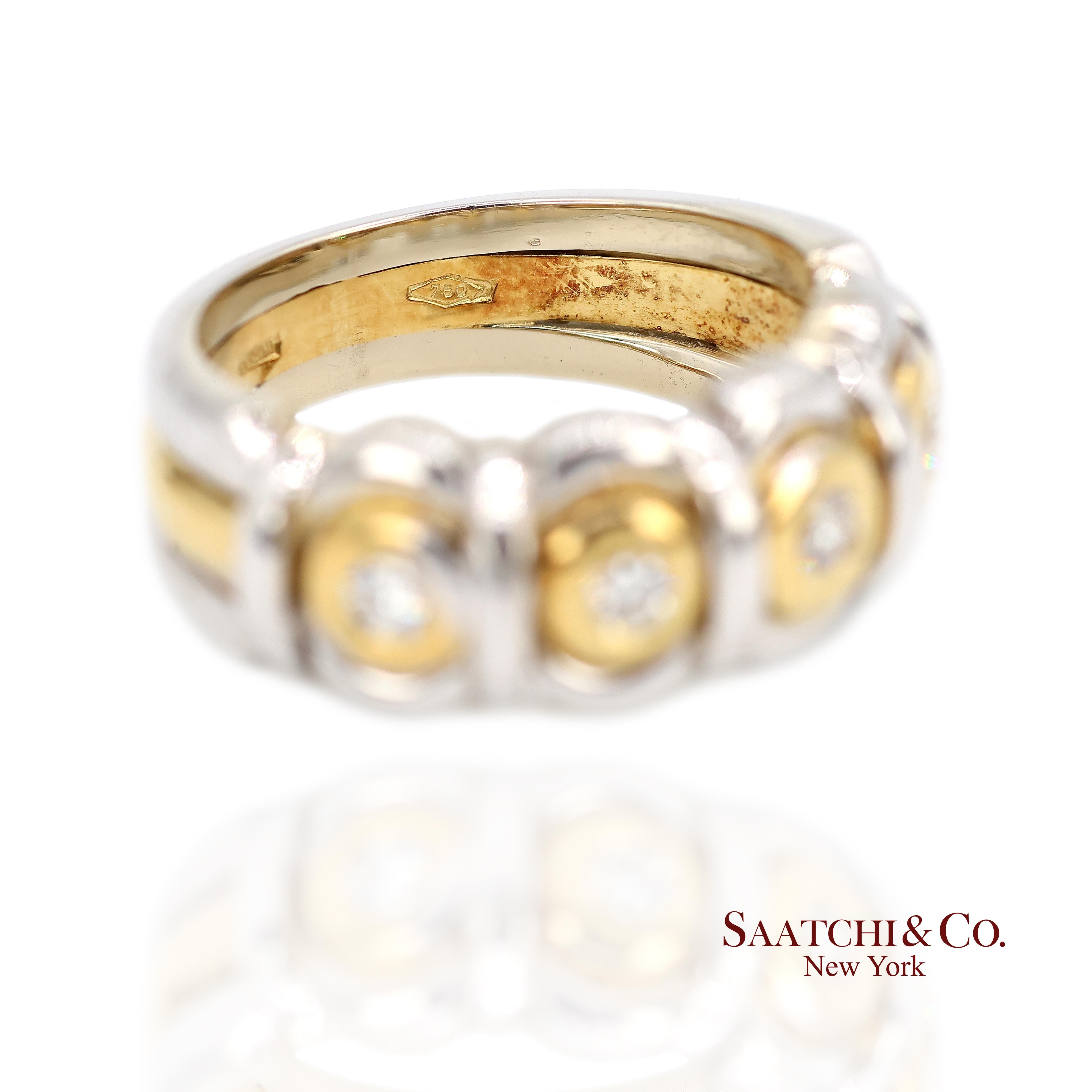 Femenino o masculino Anillo de Diamantes Naturales en Oro Amarillo Blanco de 18k 750 en Dos Tonos Talla 7.5 en venta