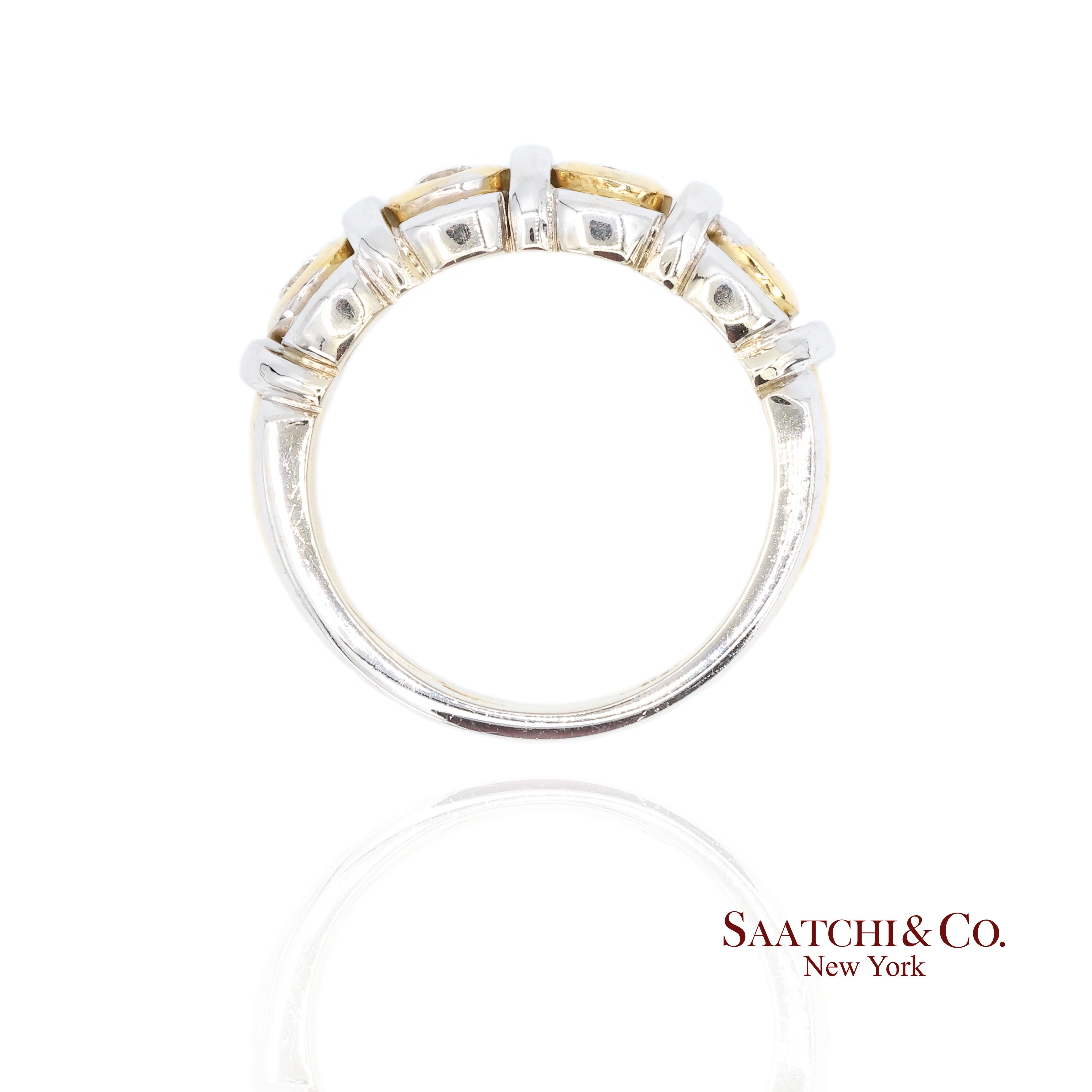Anillo de Diamantes Naturales en Oro Amarillo Blanco de 18k 750 en Dos Tonos Talla 7.5 en venta 1