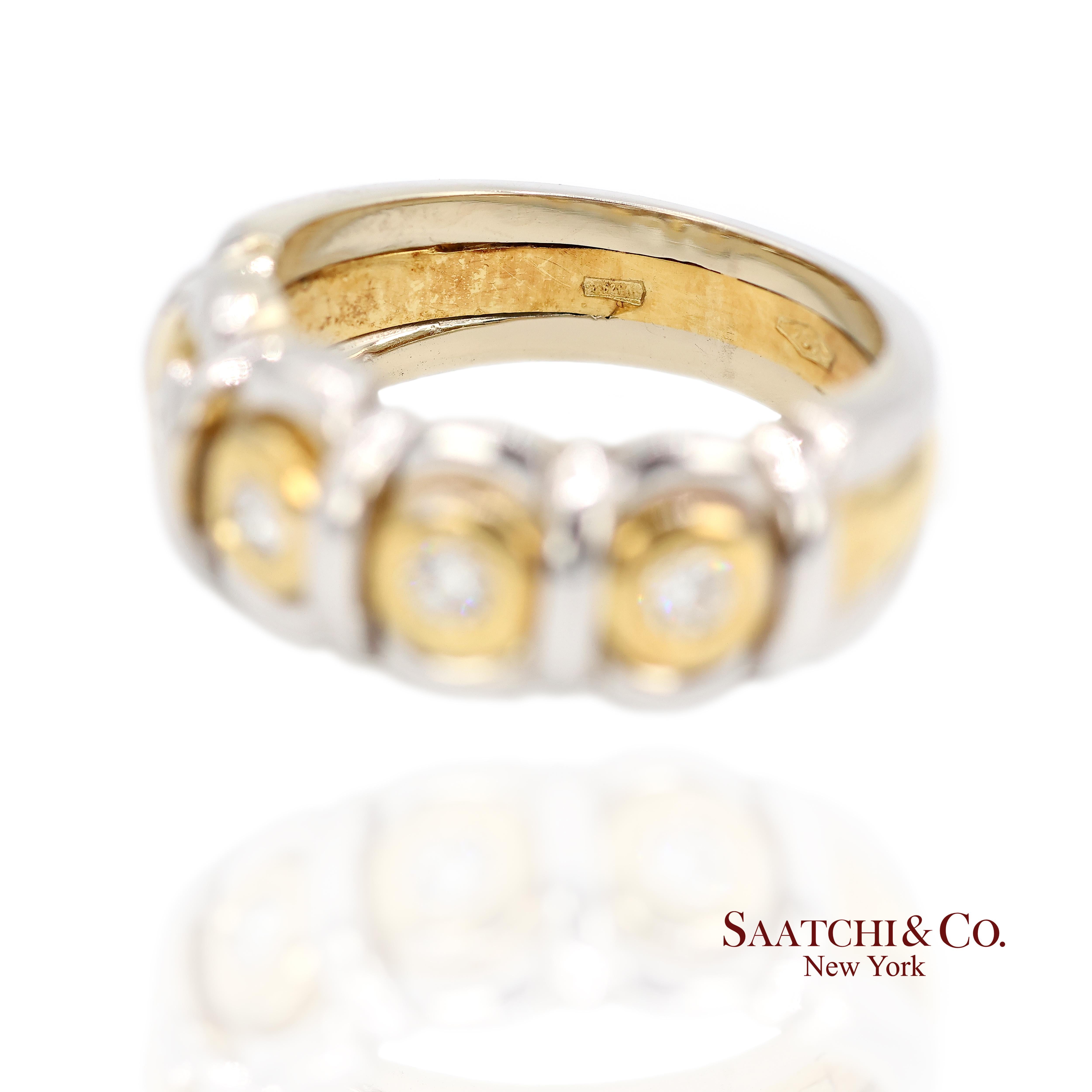 Anillo de Diamantes Naturales en Oro Amarillo Blanco de 18k 750 en Dos Tonos Talla 7.5 en venta 2