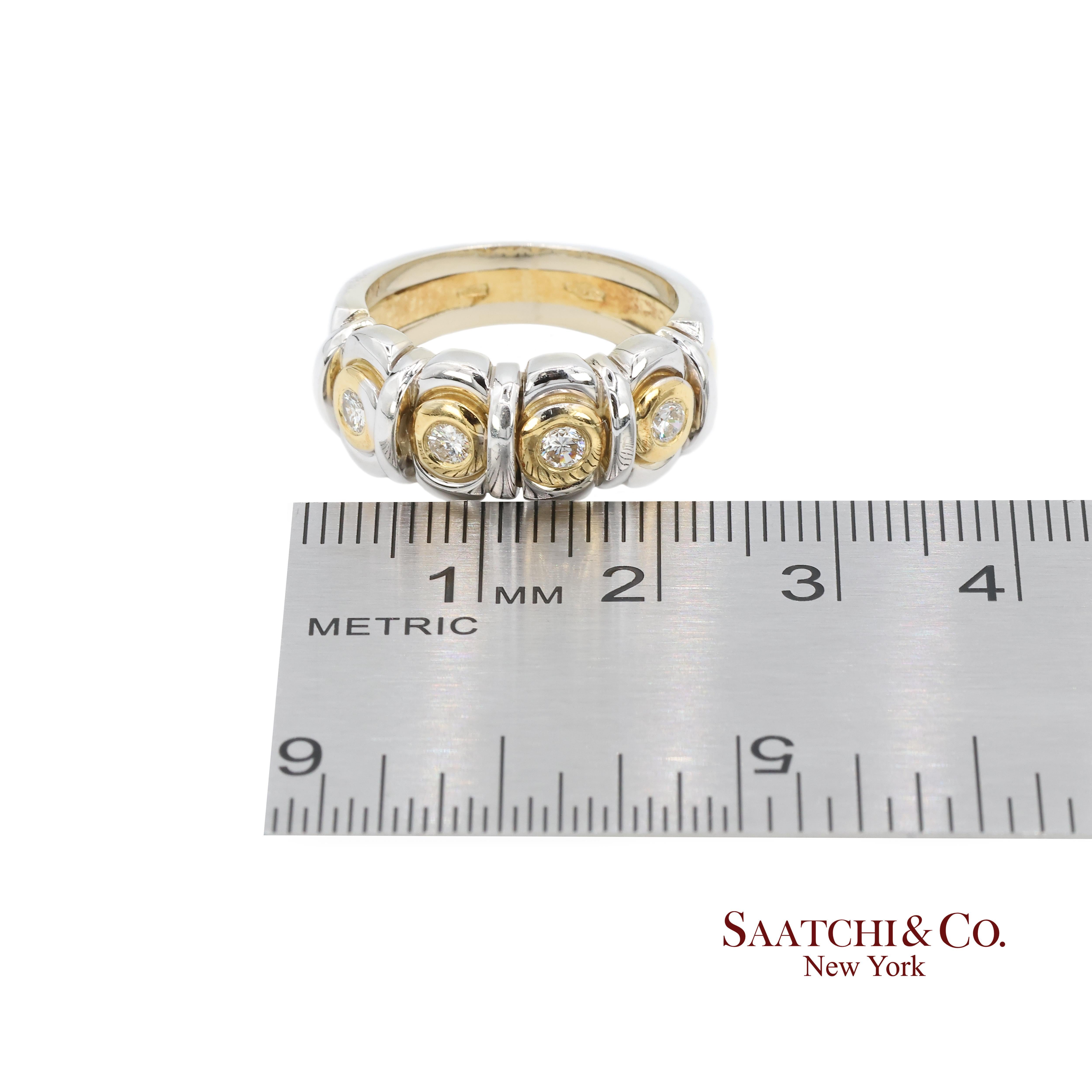Anillo de Diamantes Naturales en Oro Amarillo Blanco de 18k 750 en Dos Tonos Talla 7.5 en venta 3