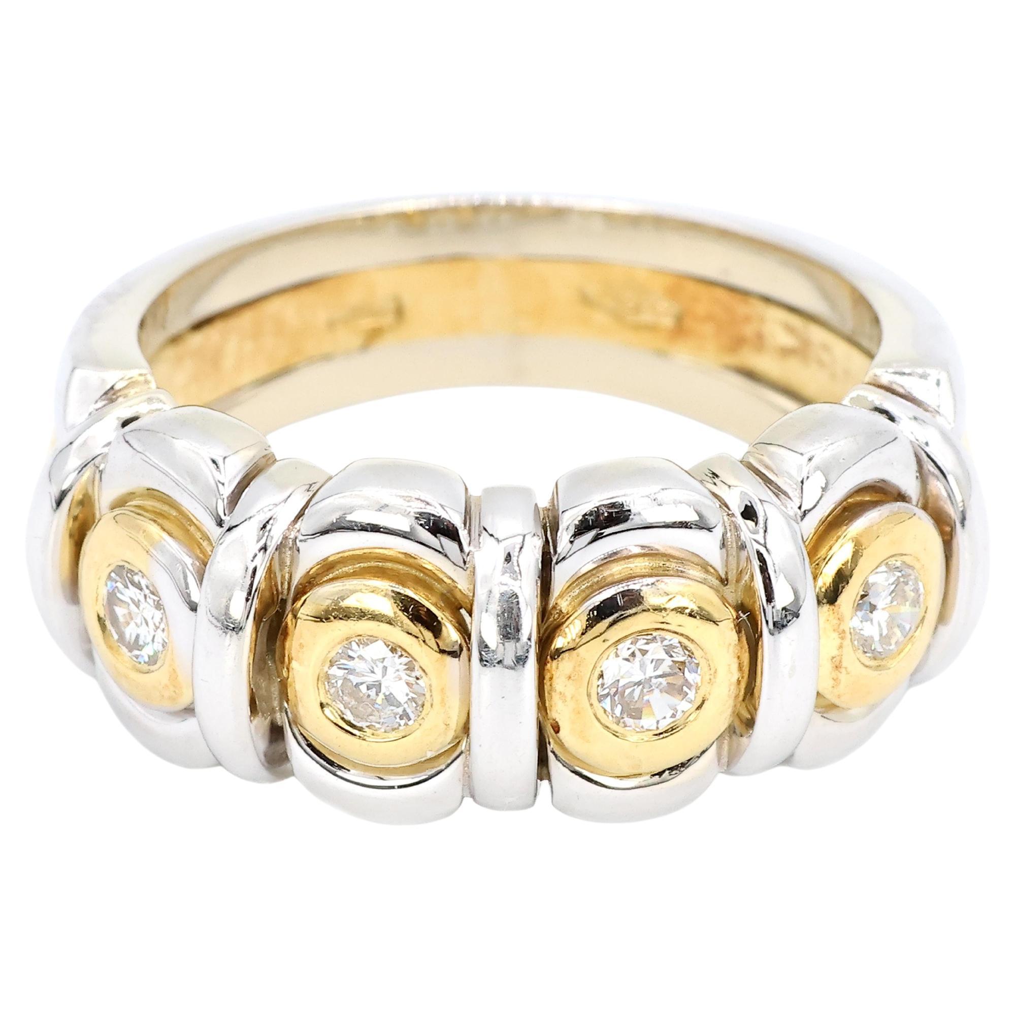Anillo de Diamantes Naturales en Oro Amarillo Blanco de 18k 750 en Dos Tonos Talla 7.5 en venta