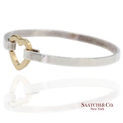 18K 750 Yellow Gold and Tiffany & Co 925 Sterling Silver Heart Bangle Bracelet