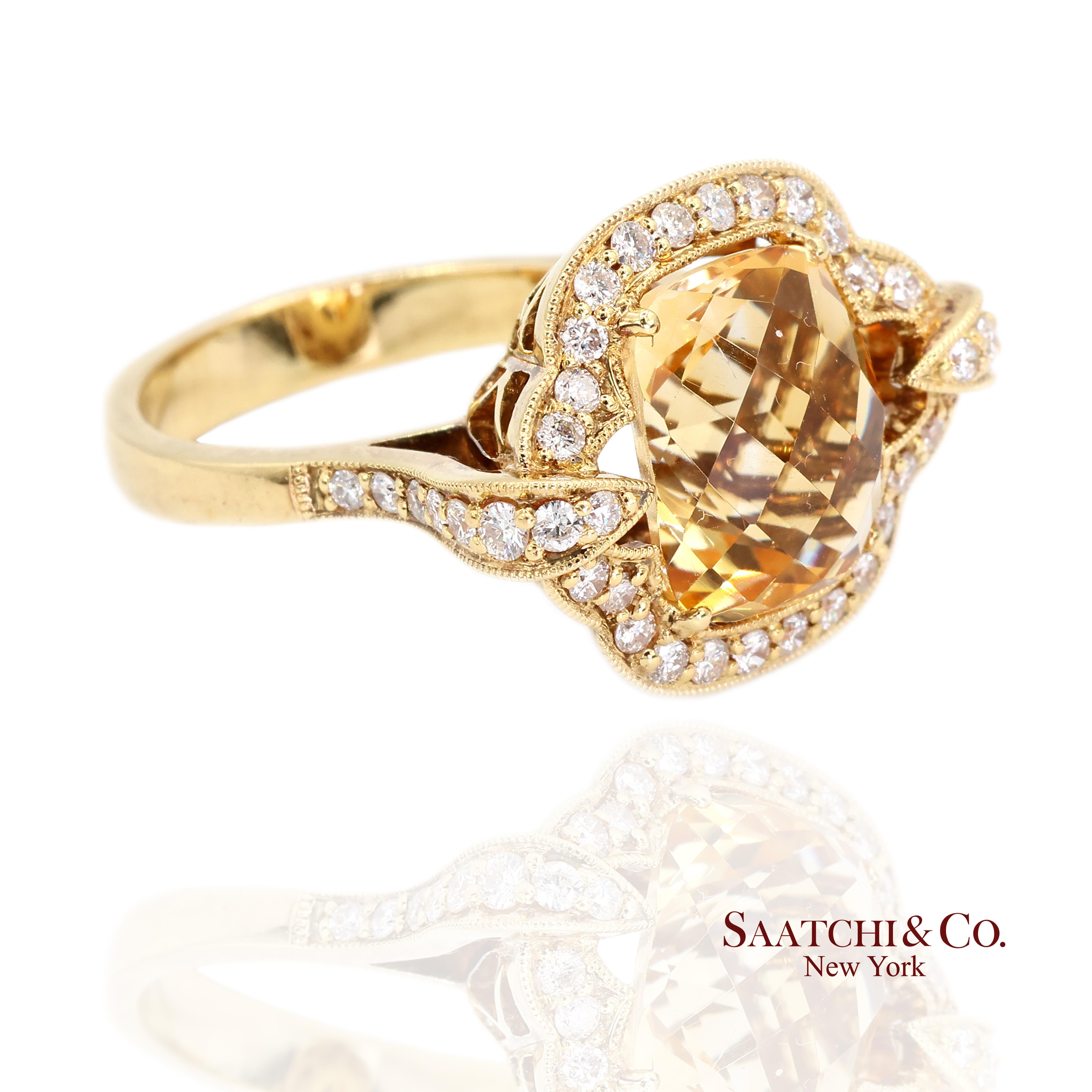 Contemporaneo Anello con diamante naturale Citrino in oro giallo 18K 750 in vendita