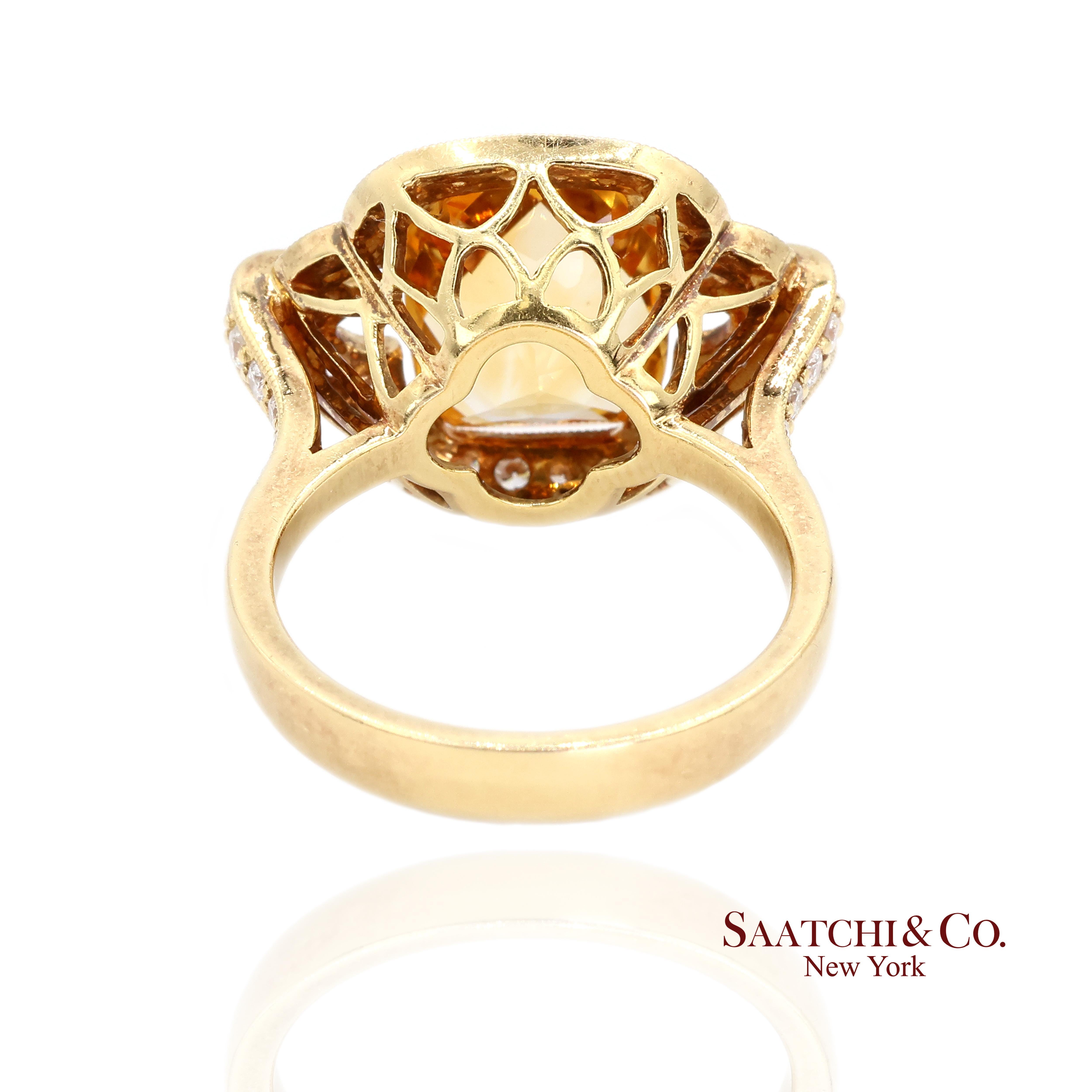 Anello con diamante naturale Citrino in oro giallo 18K 750 In condizioni ottime in vendita a New York, NY