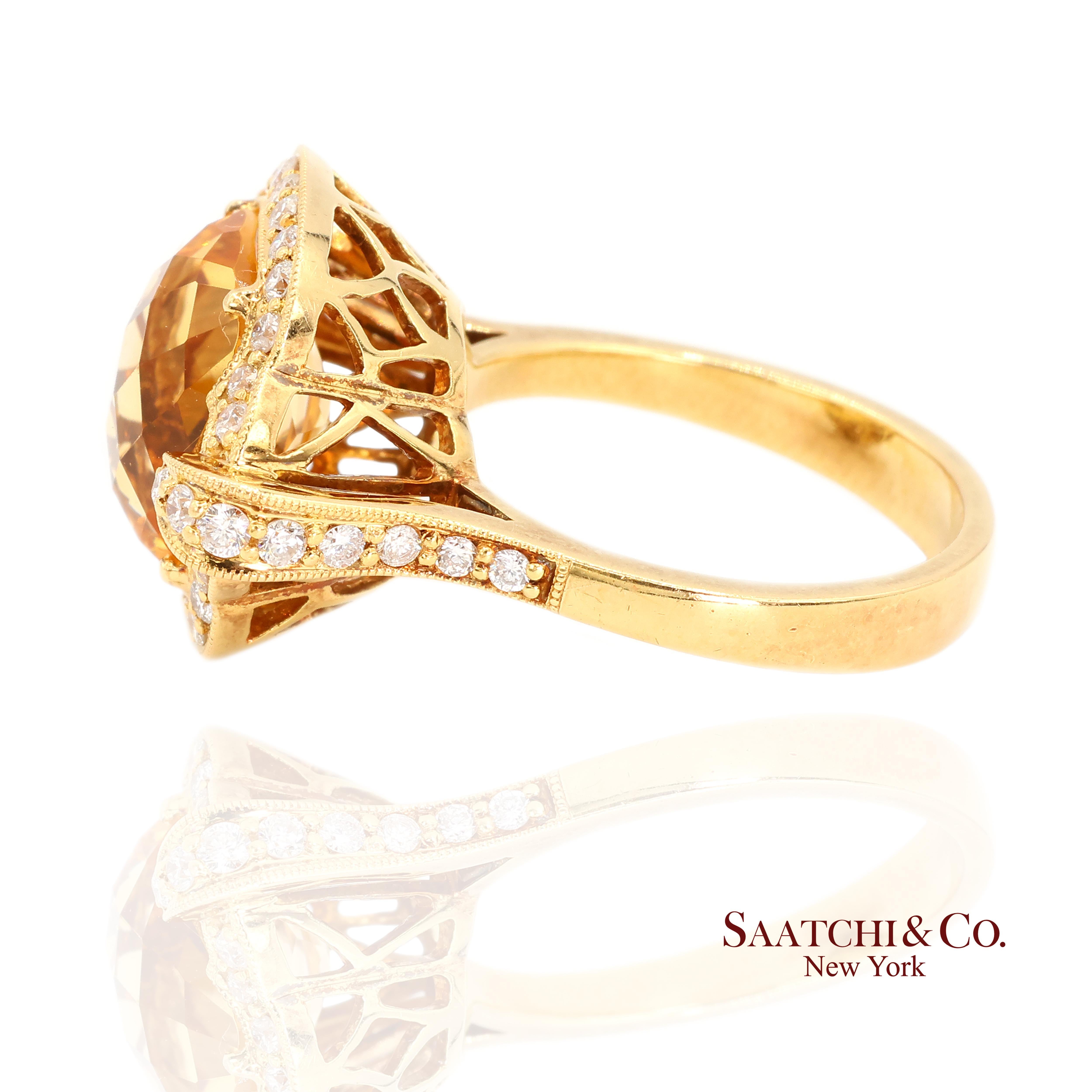 Donna Anello con diamante naturale Citrino in oro giallo 18K 750 in vendita