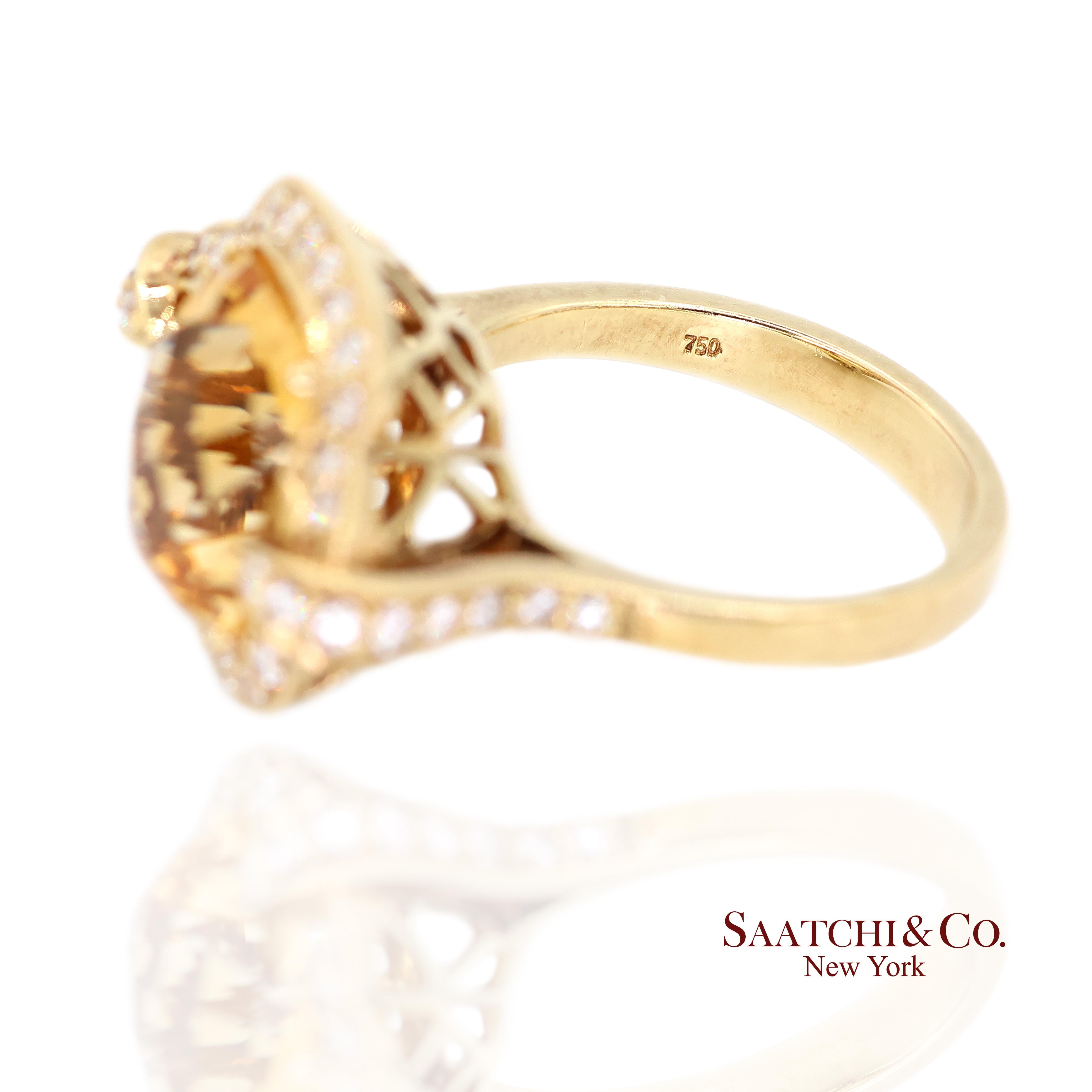 Anello con diamante naturale Citrino in oro giallo 18K 750 in vendita 2