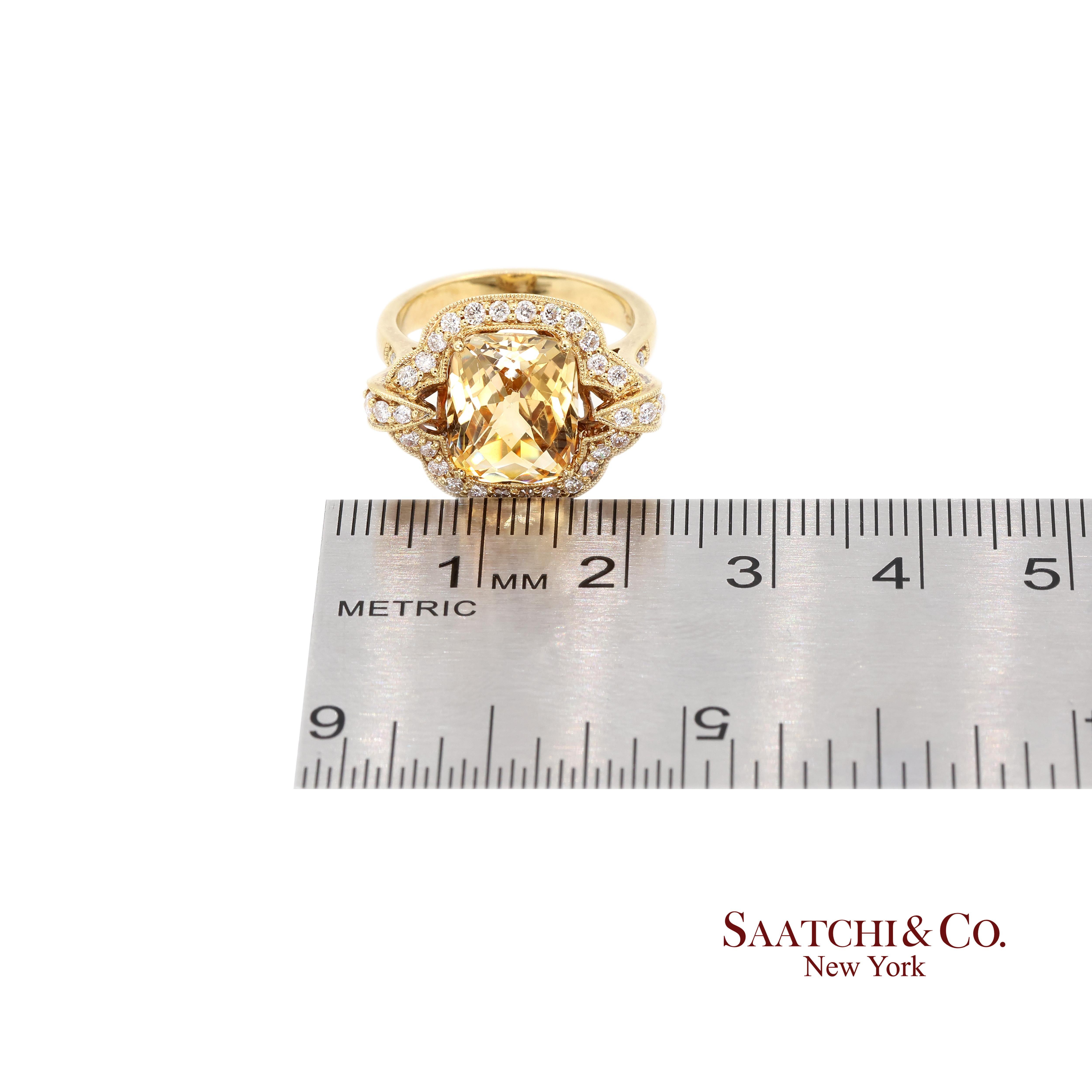 Anello con diamante naturale Citrino in oro giallo 18K 750 in vendita 3