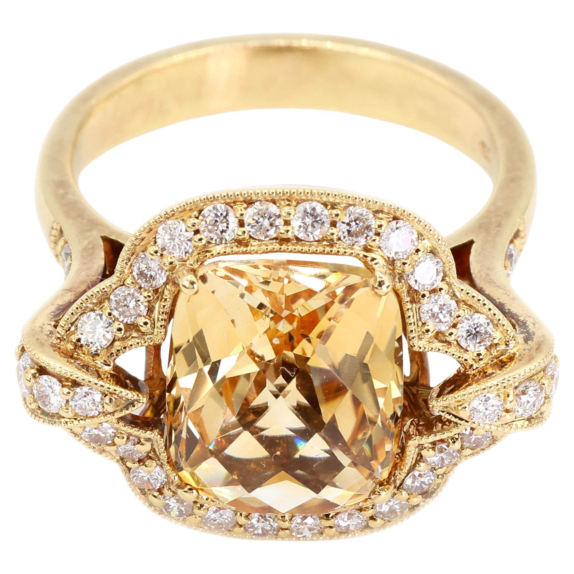 Anello con diamante naturale Citrino in oro giallo 18K 750 in vendita