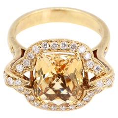 Anello con diamante naturale Citrino in oro giallo 18K 750
