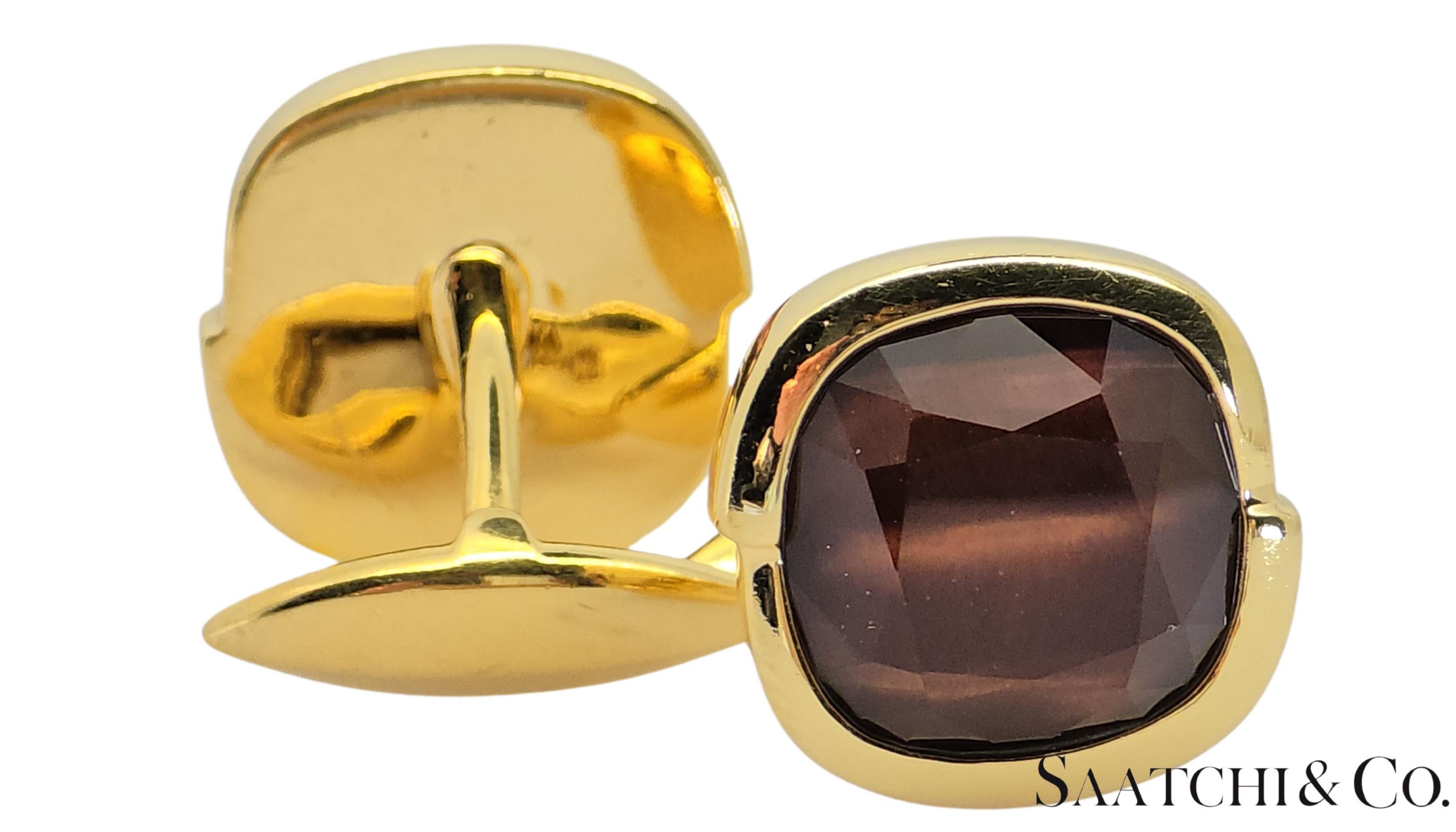 18K 750 Yellow Gold - Natural 15 Ct Brown Quartz: Cufflinks For Sale 1