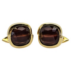 18K 750 Yellow Gold - Natural 15 Ct Brown Quartz: Cufflinks