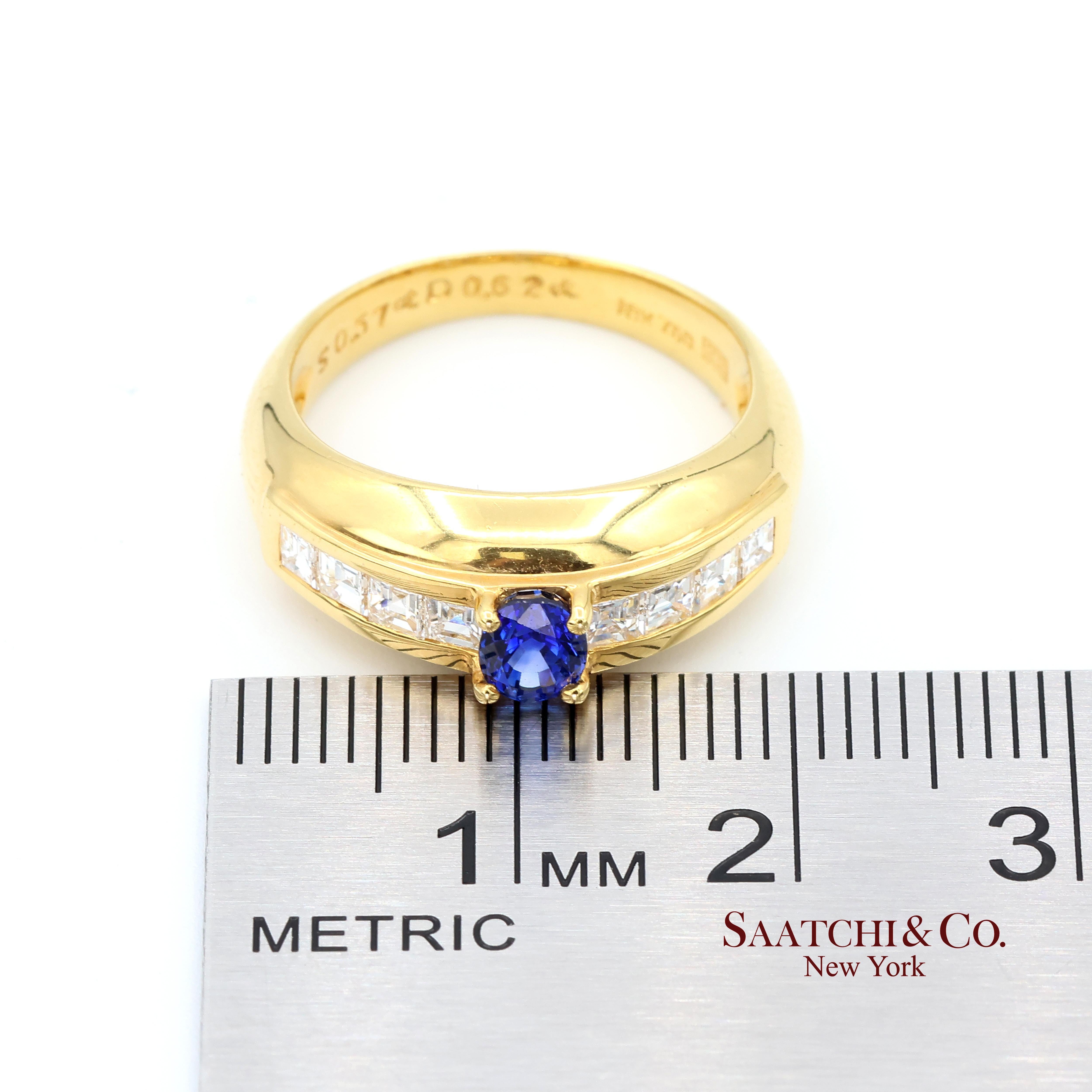 Anillo de oro amarillo 750 de 18k con zafiro azul natural y diamante natural en venta 4