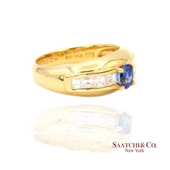 18k 750 Yellow Gold Natural Blue Sapphire and Natural Diamond Ring
