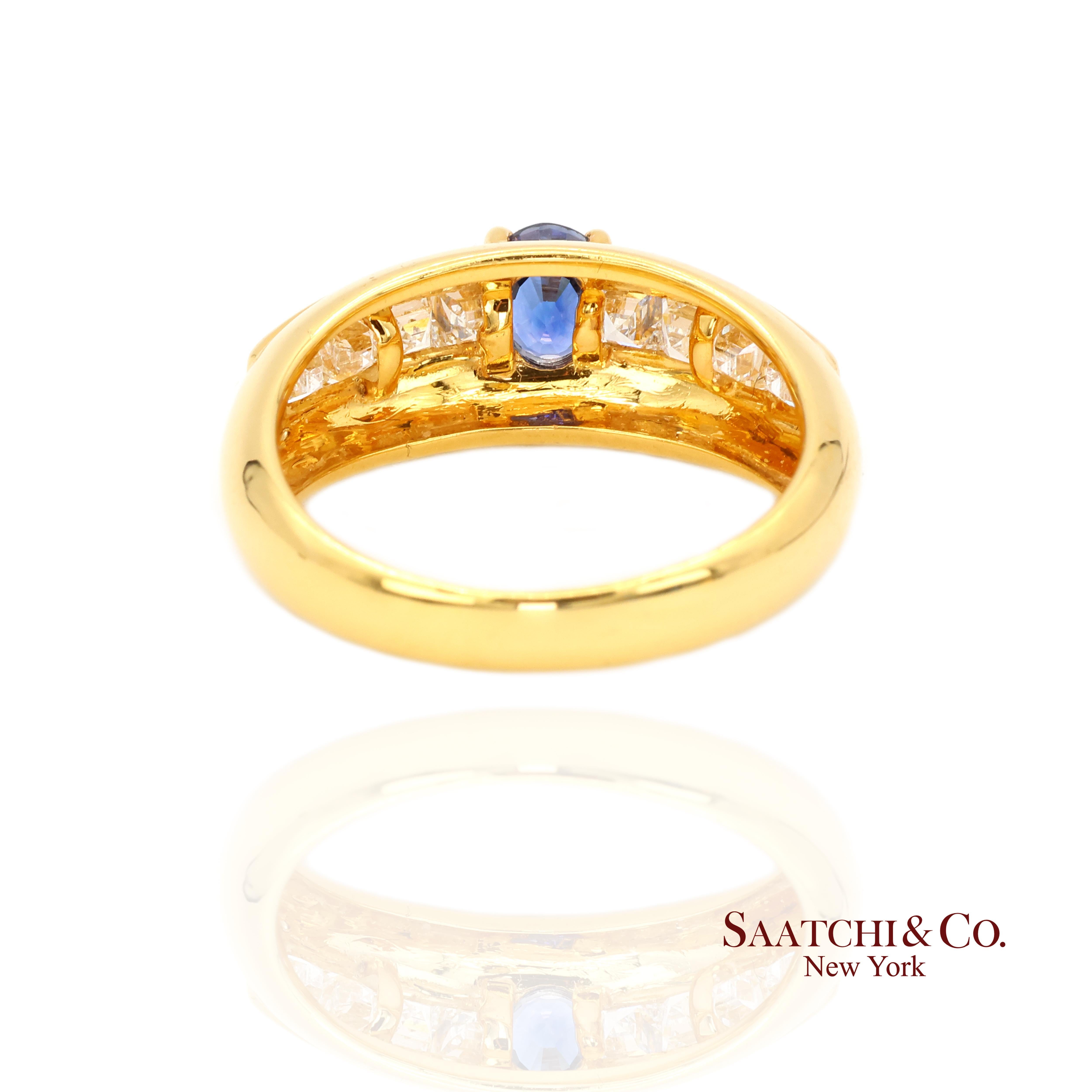 Anillo de oro amarillo 750 de 18k con zafiro azul natural y diamante natural en venta 1