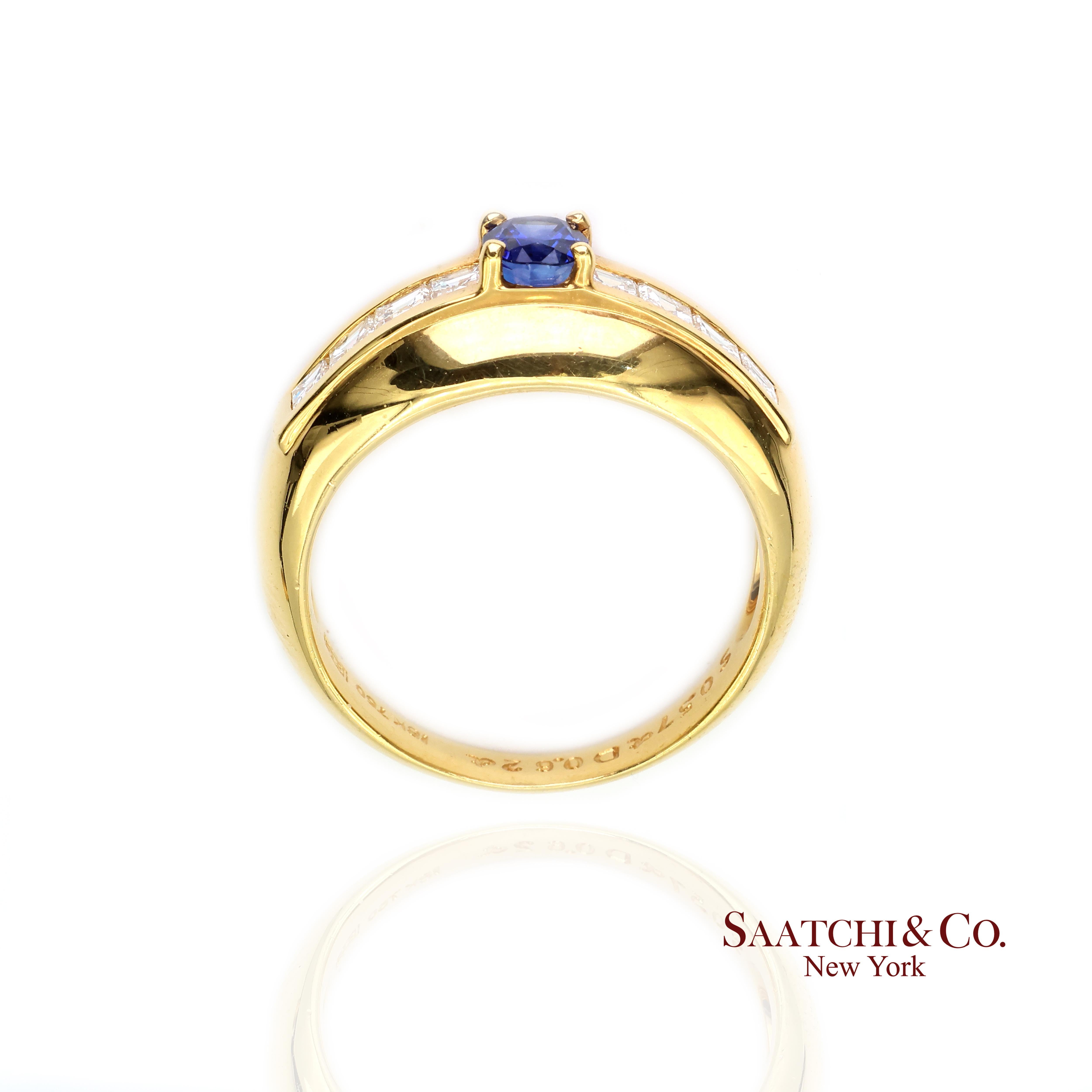 Anillo de oro amarillo 750 de 18k con zafiro azul natural y diamante natural en venta 2