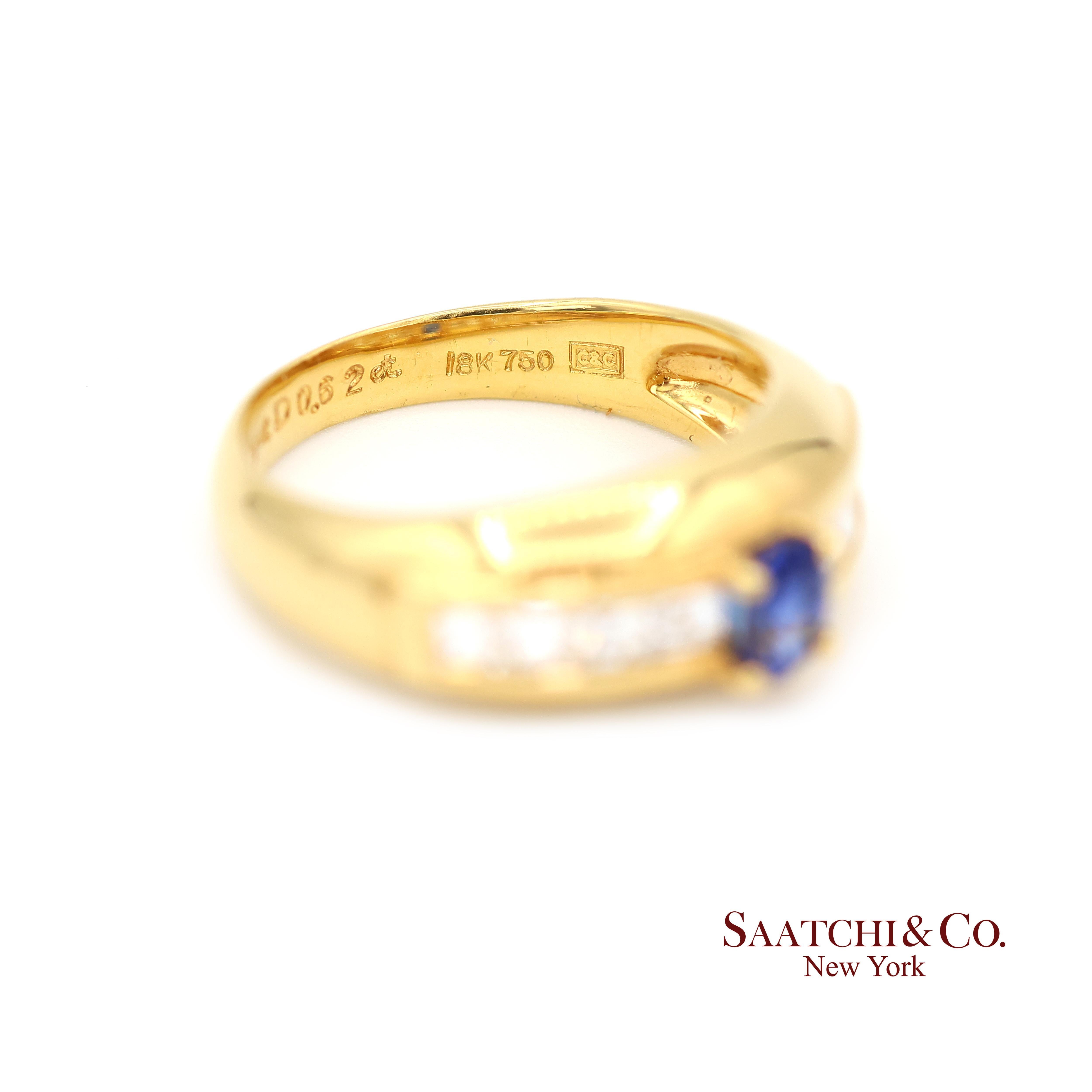 Anillo de oro amarillo 750 de 18k con zafiro azul natural y diamante natural en venta 3