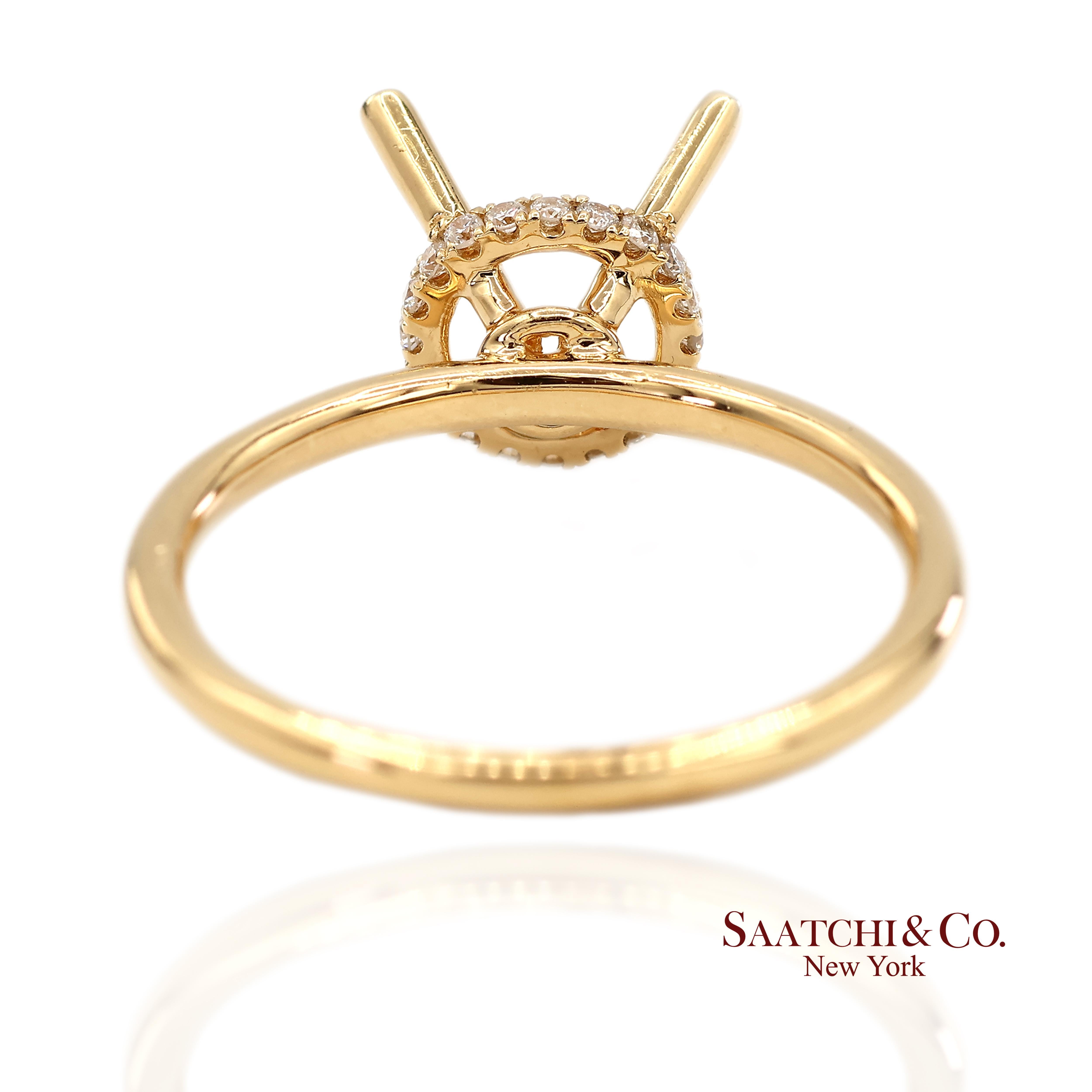 Taille brillant Bague semi-montante en or jaune 18K 750 diamants naturels brillants Taille 6 en vente