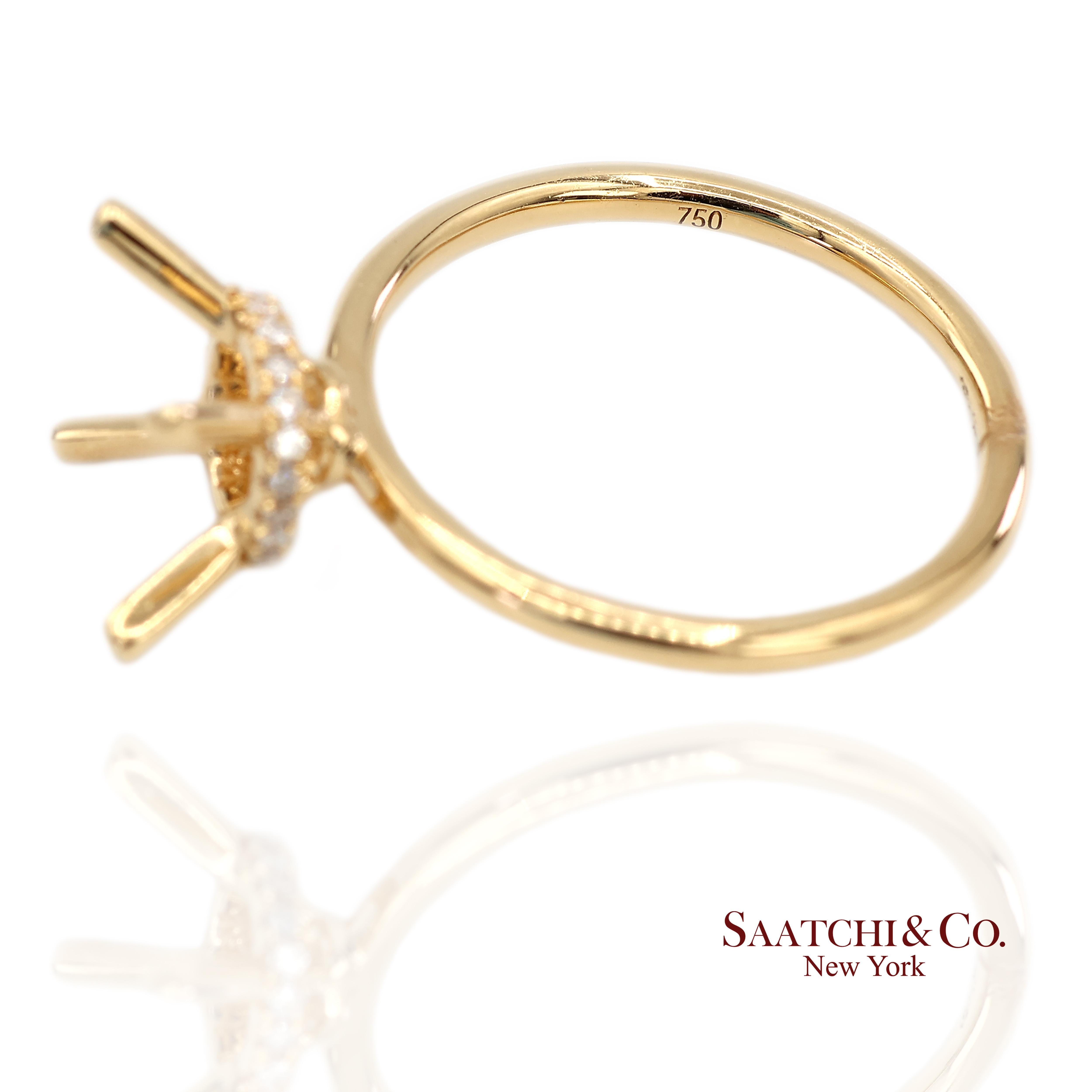 Bague semi-montante en or jaune 18K 750 diamants naturels brillants Taille 6 en vente 1
