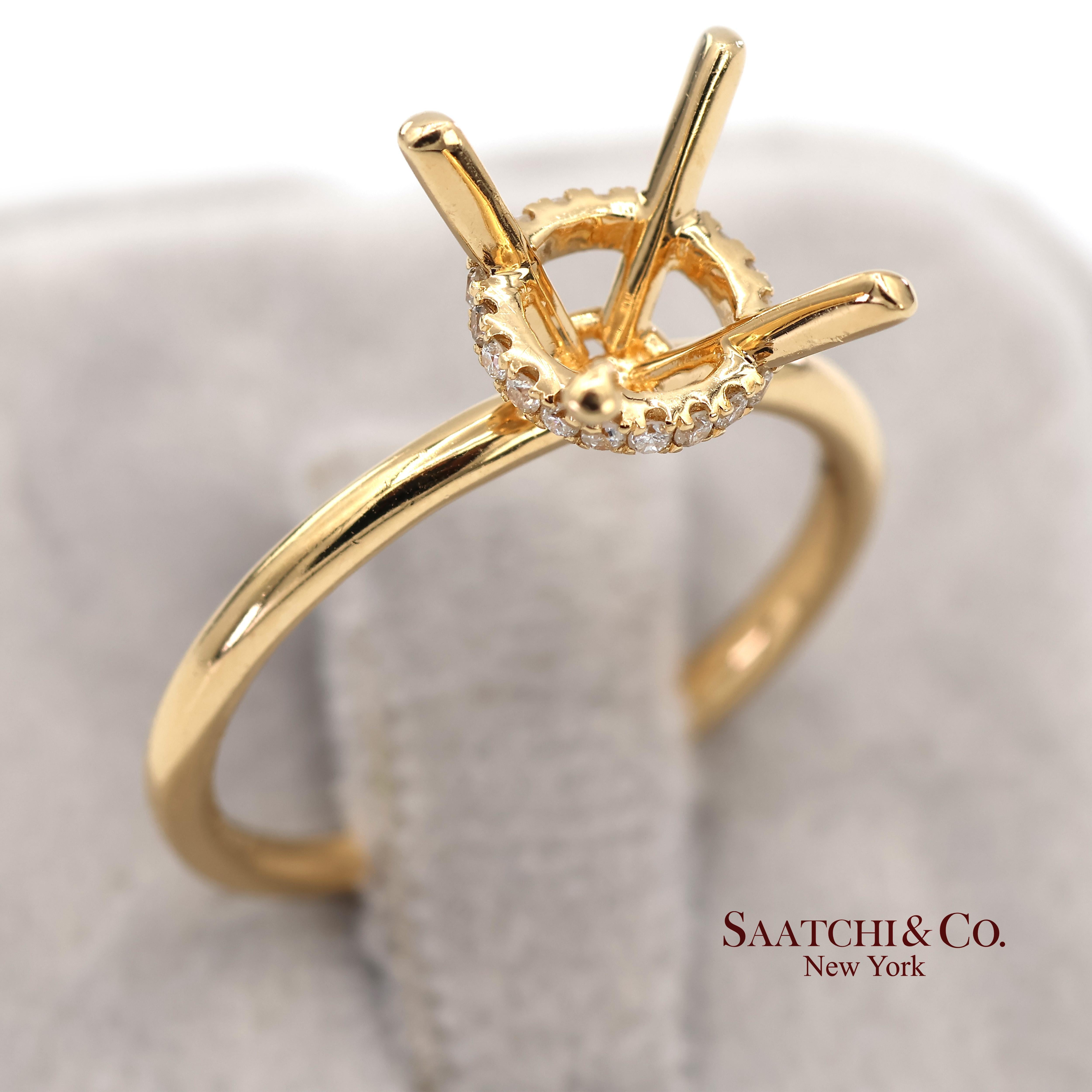 Bague semi-montante en or jaune 18K 750 diamants naturels brillants Taille 6 en vente 2