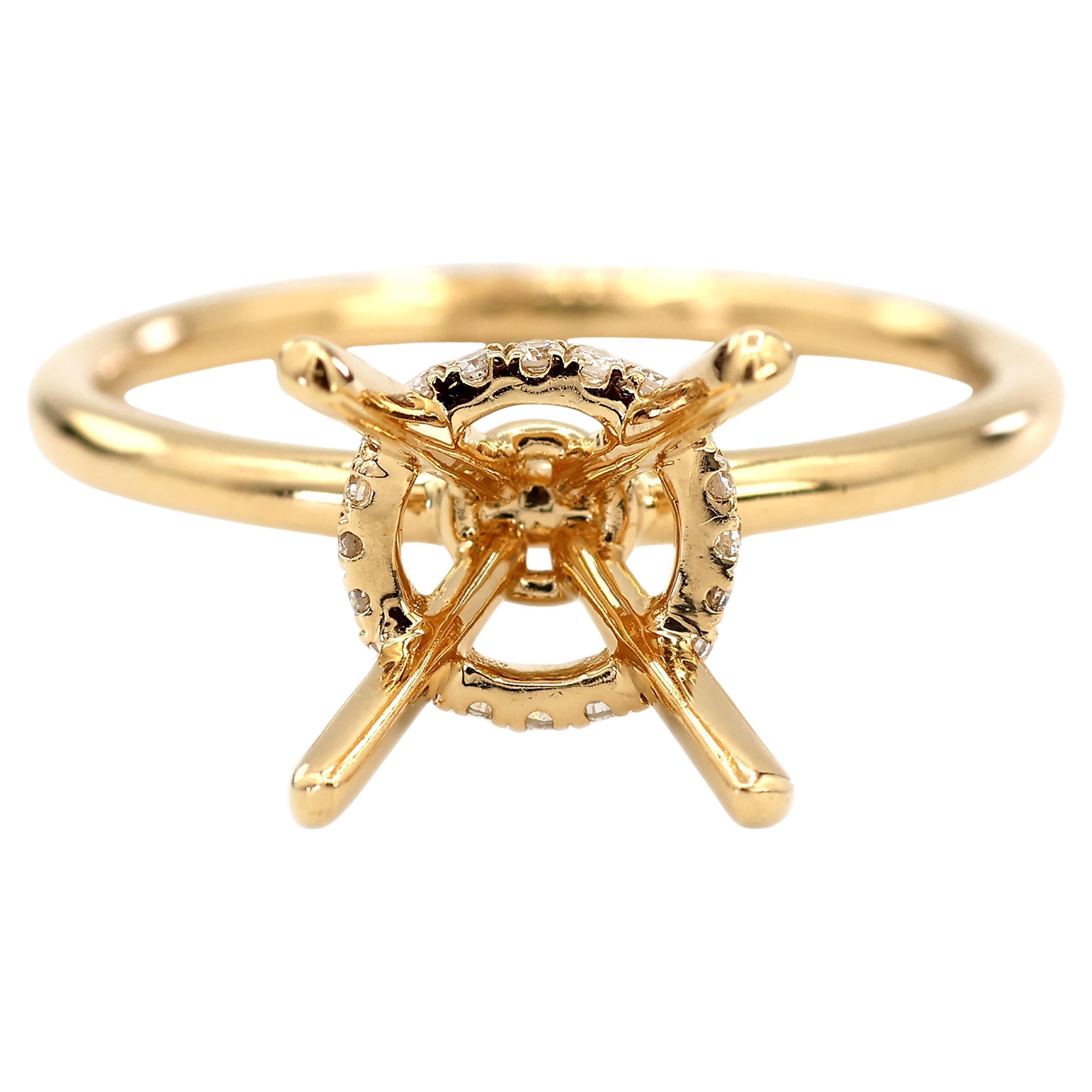 Bague semi-montante en or jaune 18K 750 diamants naturels brillants Taille 6 en vente
