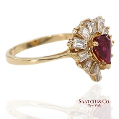 18K 750 Yellow Gold Natural Diamond Ballerina Ruby Ring