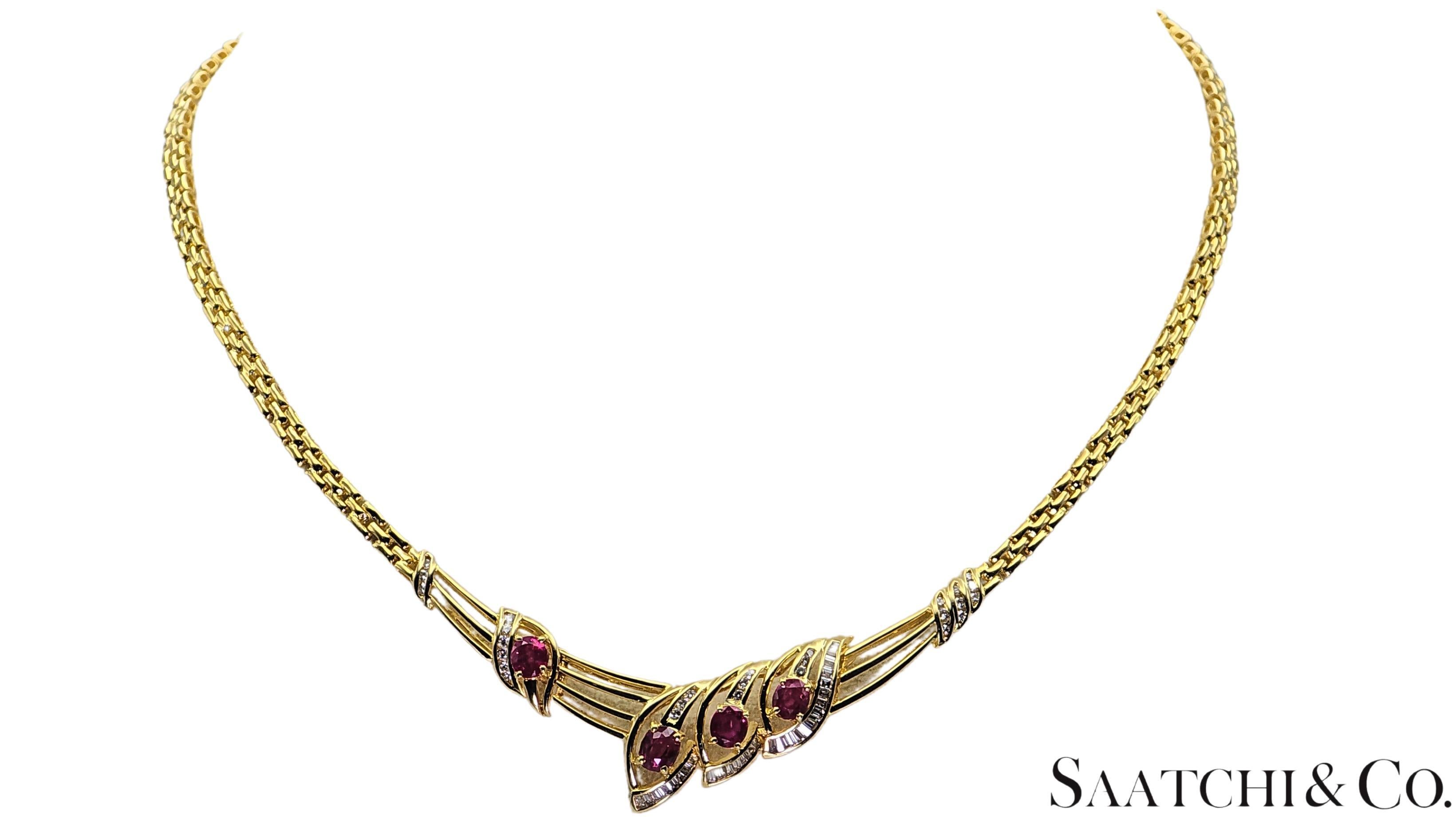 Oro Amarillo 18K 750 - Diamante Natural y Rubí Birmano: Collar en venta 5