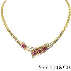 18K 750 Yellow Gold - Natural Diamond & Burmese Ruby: Necklace