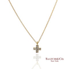 18K 750 Yellow Gold Natural Diamond Cross Pendant Necklace with Chain