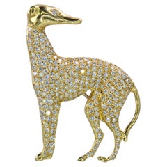Spilla a forma di cane con diamante naturale in oro giallo 18k 750