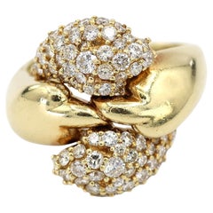 18K 750 Yellow Gold Natural Diamond Jose Hess Vintage Designer Ring