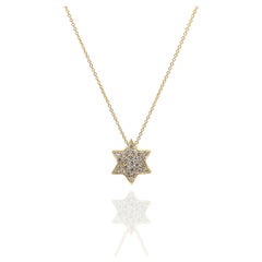 18K 750 Yellow Gold Natural Diamond Star Shape Pendant Necklace with Chain